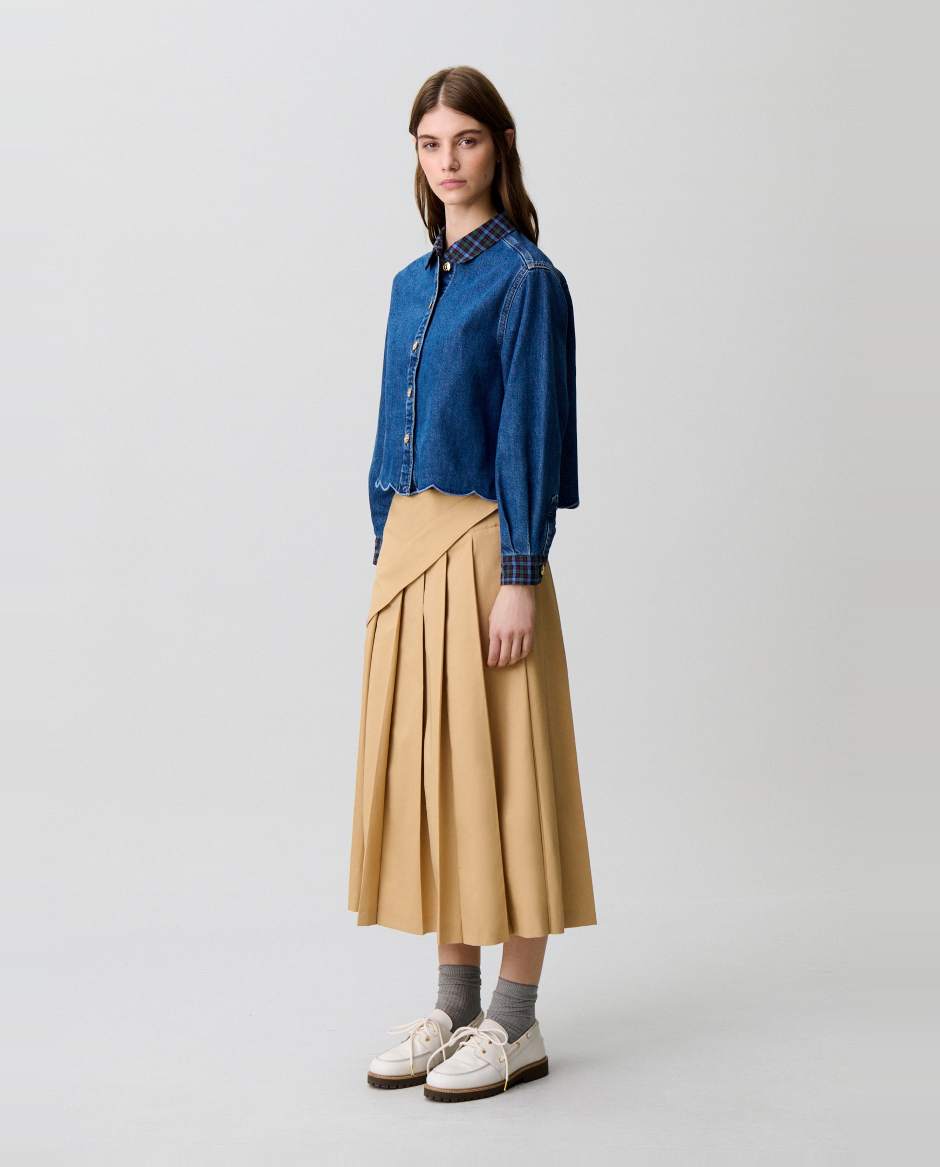 Falda plisada midi de tiro medio con pañuelo - Claudie Pierlot - Beige Beige-4