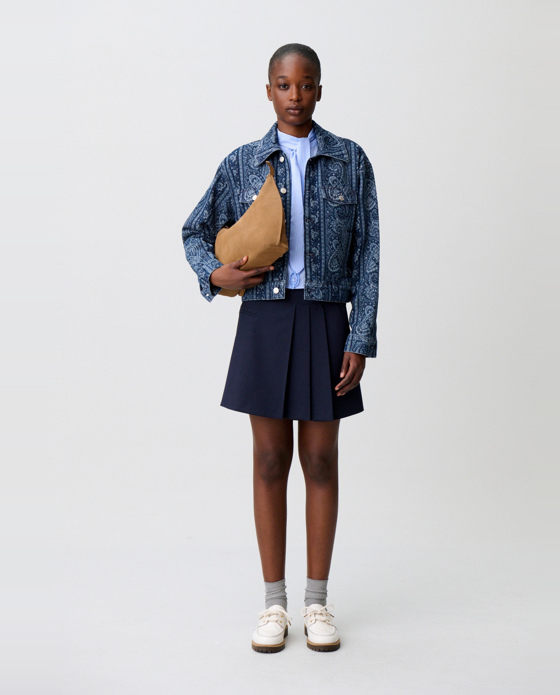 Falda corta de punto con cintura gruesa y lana - Claudie Pierlot - Azul marino Azul marino-1