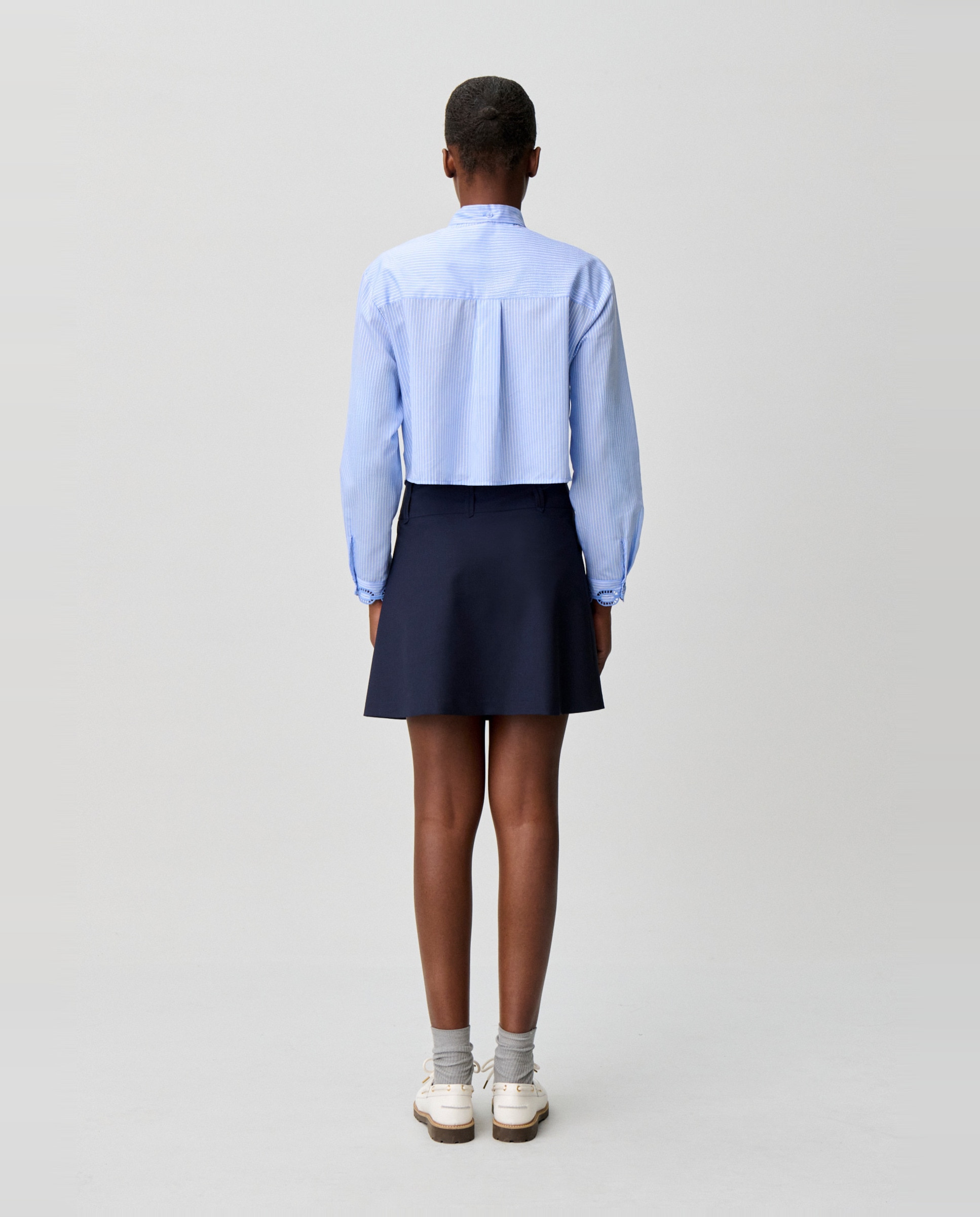 Falda corta de punto con cintura gruesa y lana - Claudie Pierlot - Azul marino Azul marino-2