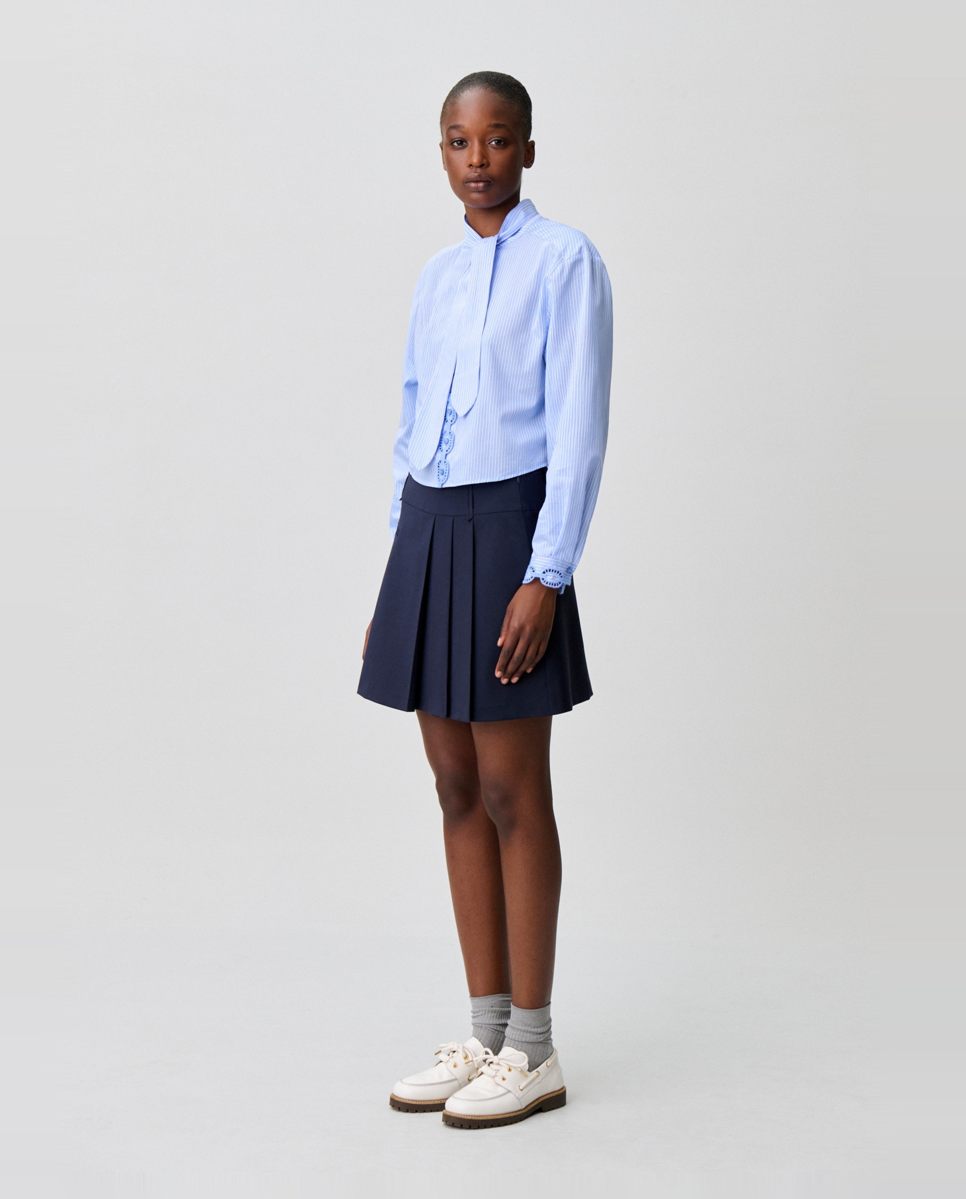 Falda corta de punto con cintura gruesa y lana - Claudie Pierlot - Azul marino Azul marino-3