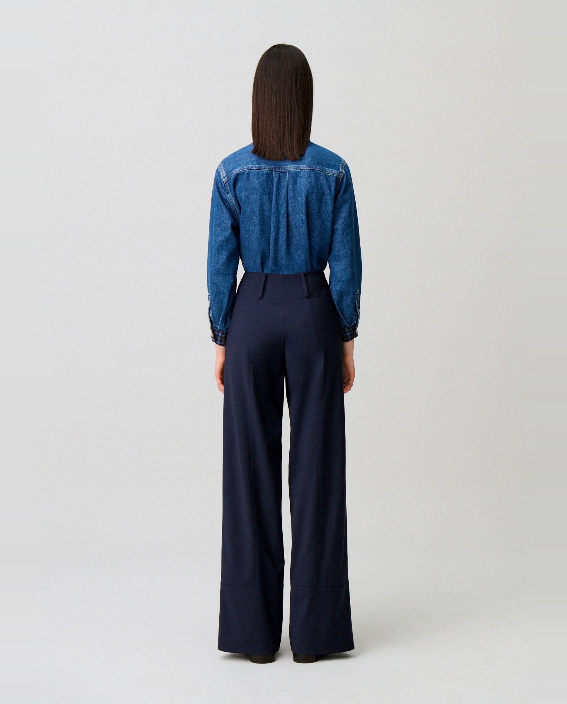 Pantalones anchos de mujer de pernera recta con lana - Claudie Pierlot - Azul marino Azul marino-3