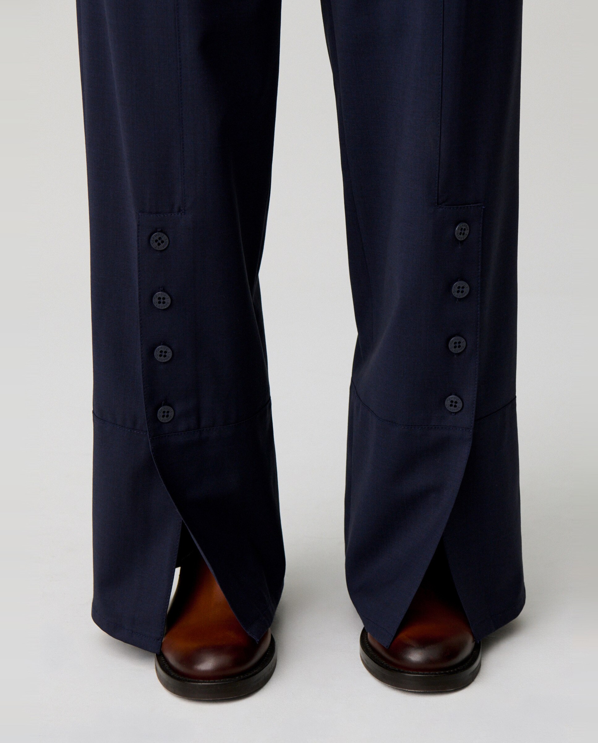 Pantalones anchos de mujer de pernera recta con lana - Claudie Pierlot - Azul marino Azul marino-5