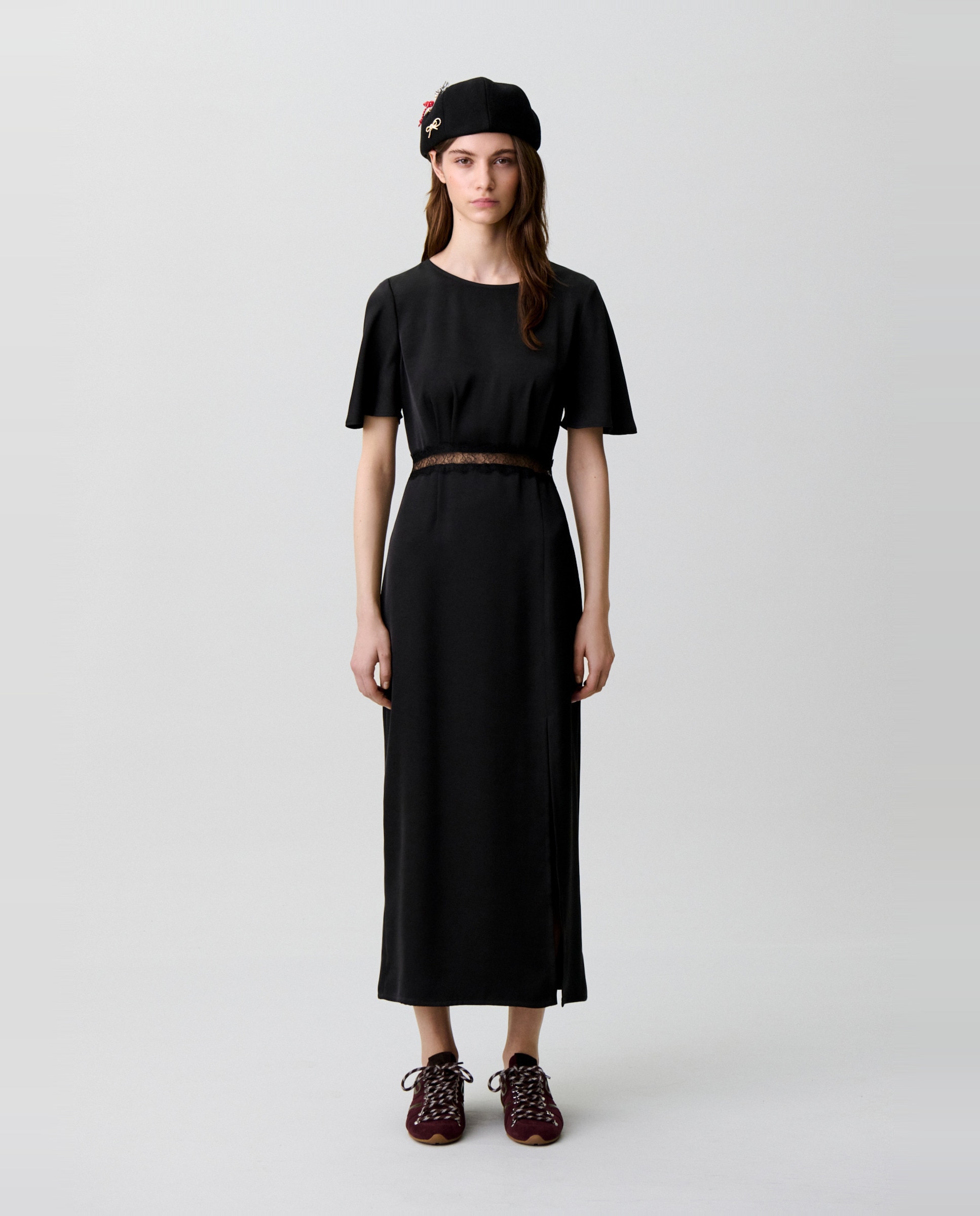 Vestido midi satinado con encaje y espalda descubierta - Claudie Pierlot - Negro Negro-1
