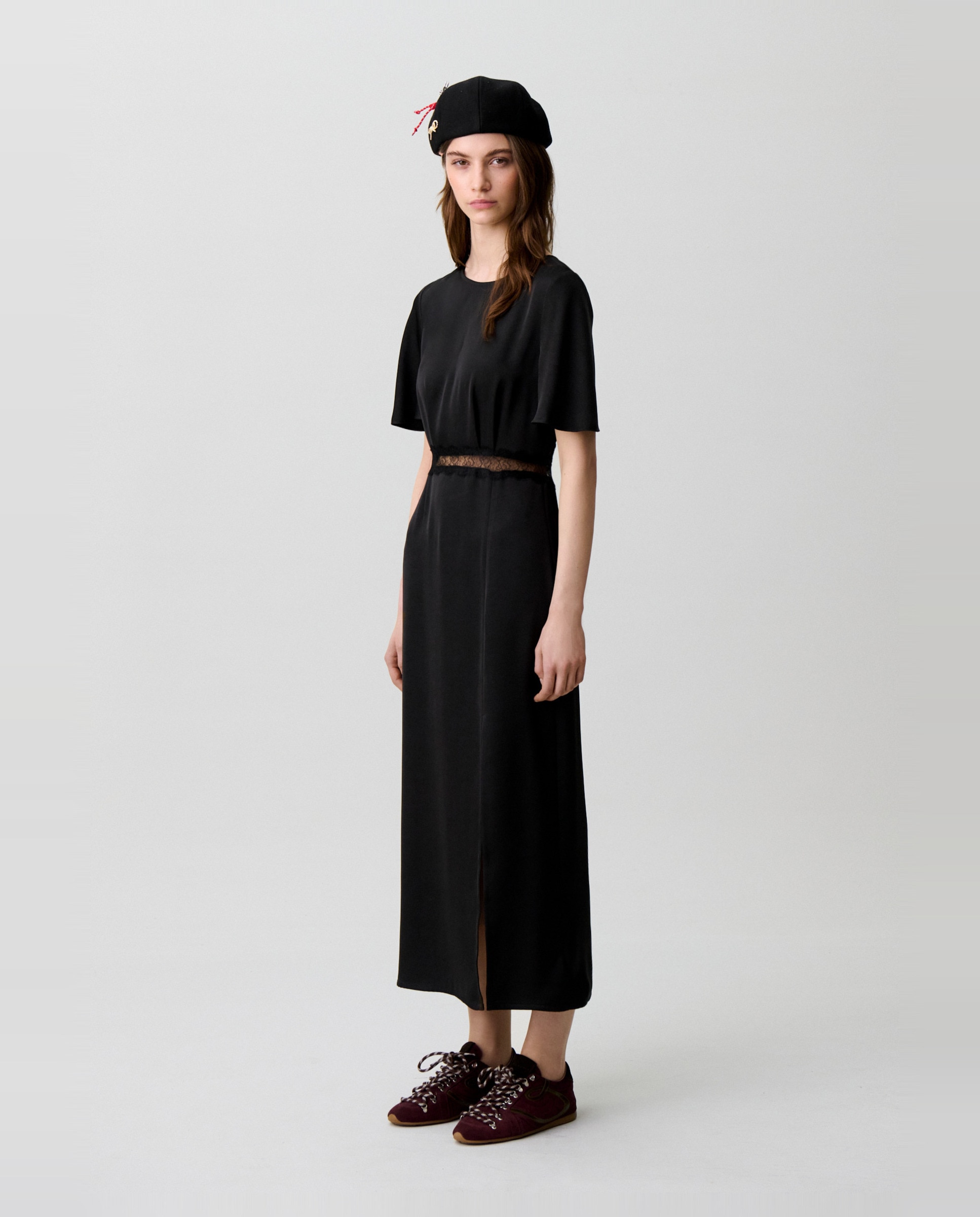 Vestido midi satinado con encaje y espalda descubierta - Claudie Pierlot - Negro Negro-2