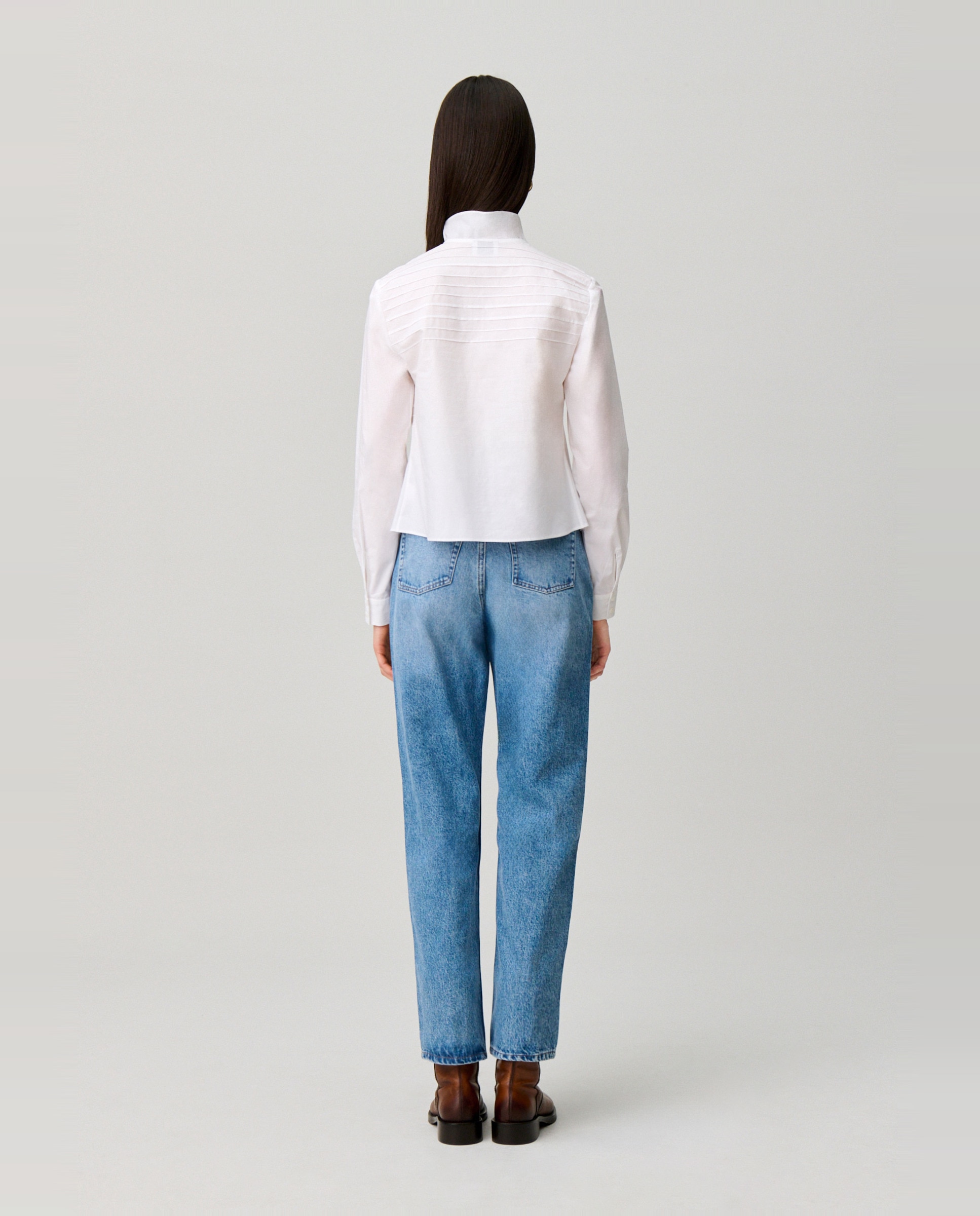 Camisa de popelín de mujer de manga larga con cuello victoriano de volantes - Claudie Pierlot - Blanco Blanco-2