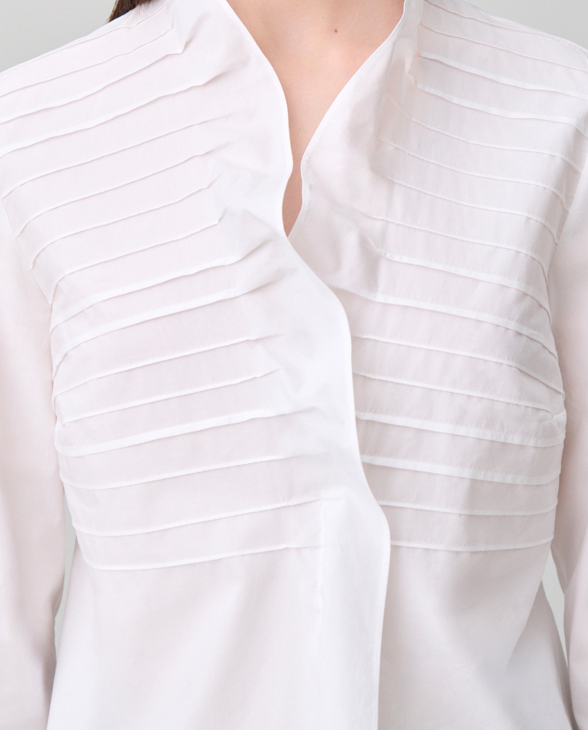 Camisa de popelín de mujer de manga larga con cuello victoriano de volantes - Claudie Pierlot - Blanco Blanco-5