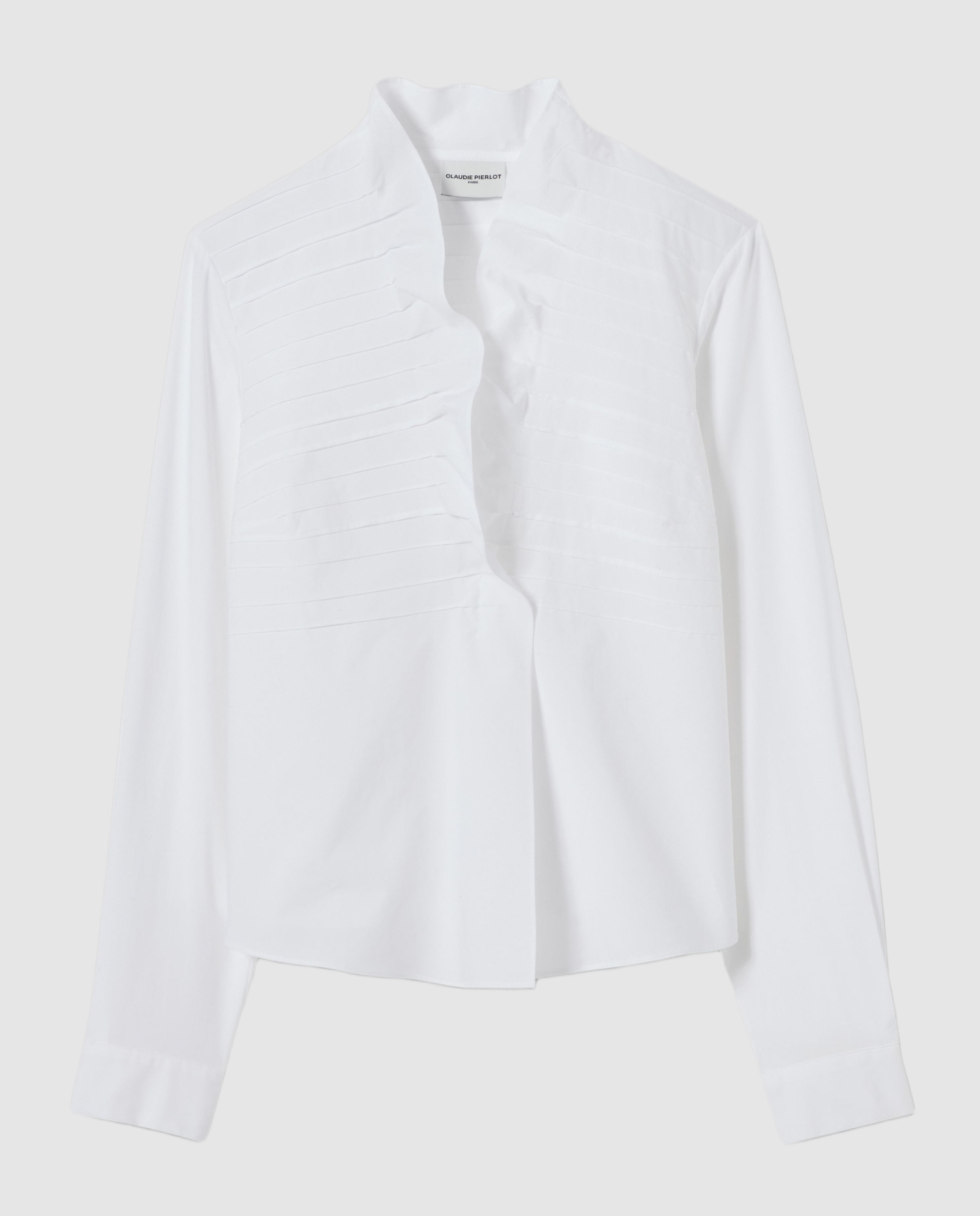 Camisa de popelín de mujer de manga larga con cuello victoriano de volantes - Claudie Pierlot - Blanco Blanco-7