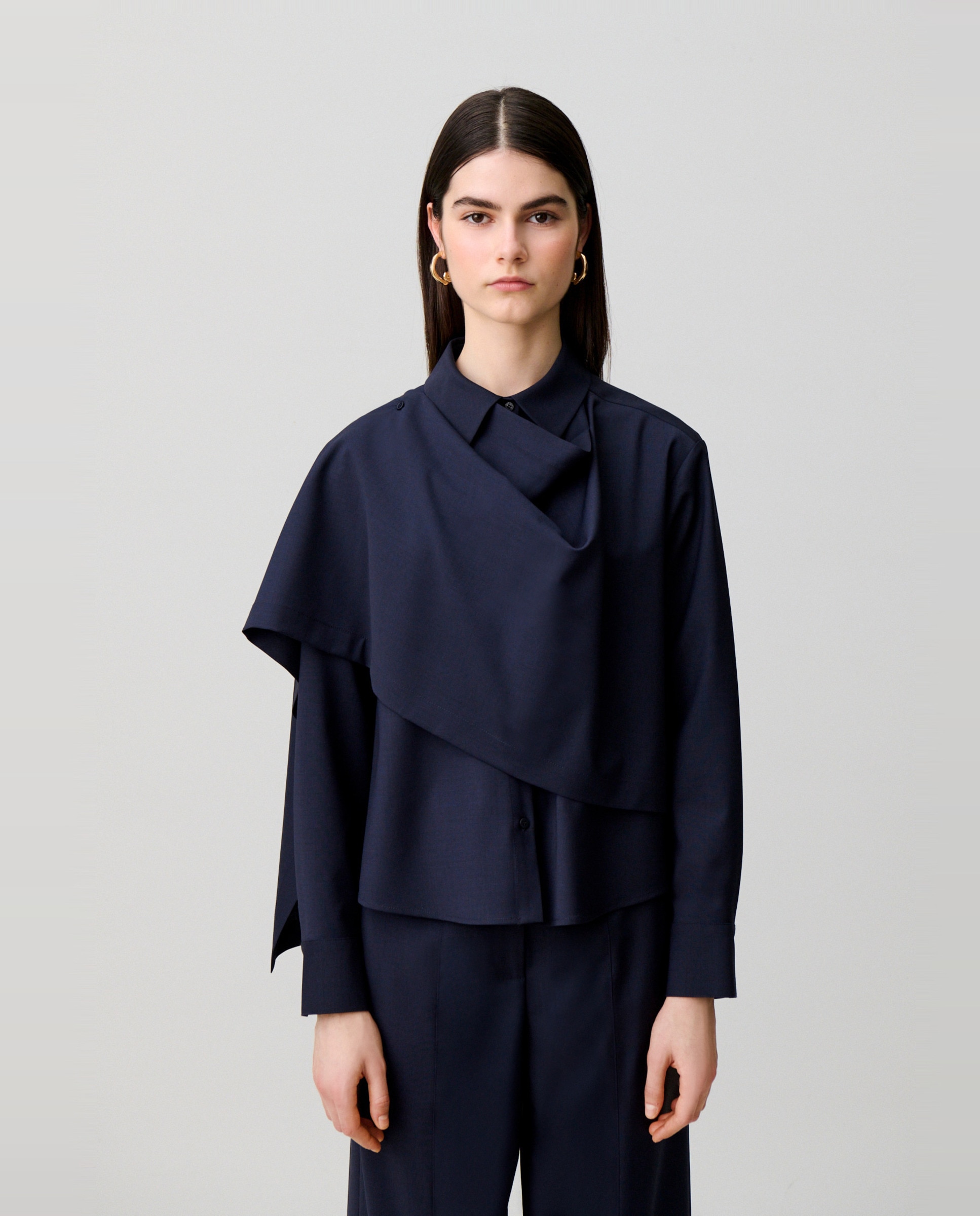 Chaqueta tipo camisa de punto de mujer con lana y chal - Claudie Pierlot - Azul marino Azul marino-1