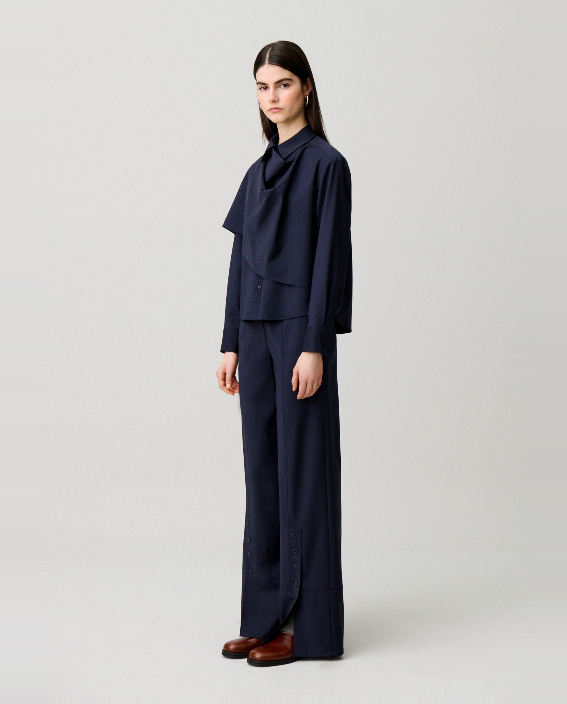 Chaqueta tipo camisa de punto de mujer con lana y chal - Claudie Pierlot - Azul marino Azul marino-3