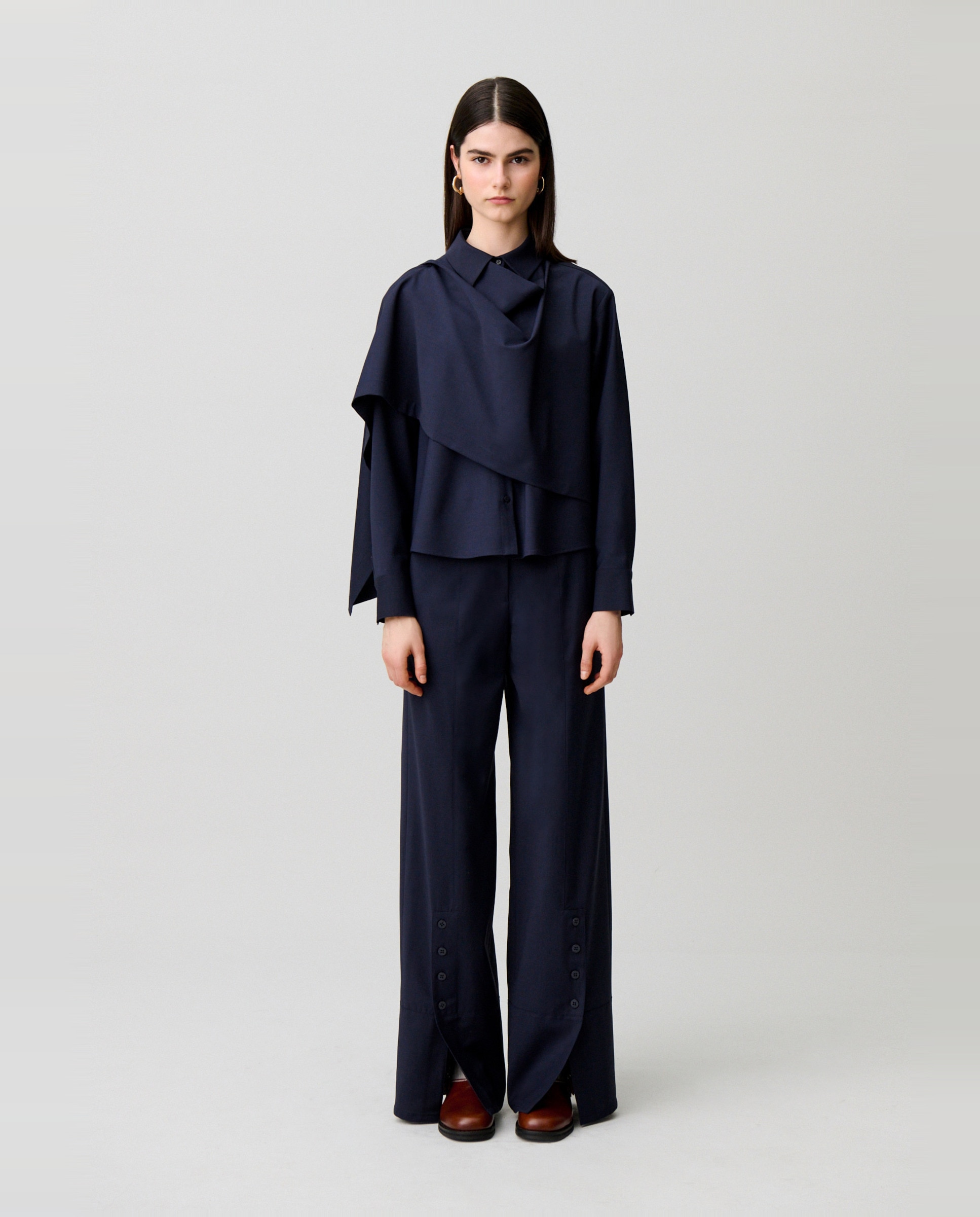Chaqueta tipo camisa de punto de mujer con lana y chal - Claudie Pierlot - Azul marino Azul marino-4