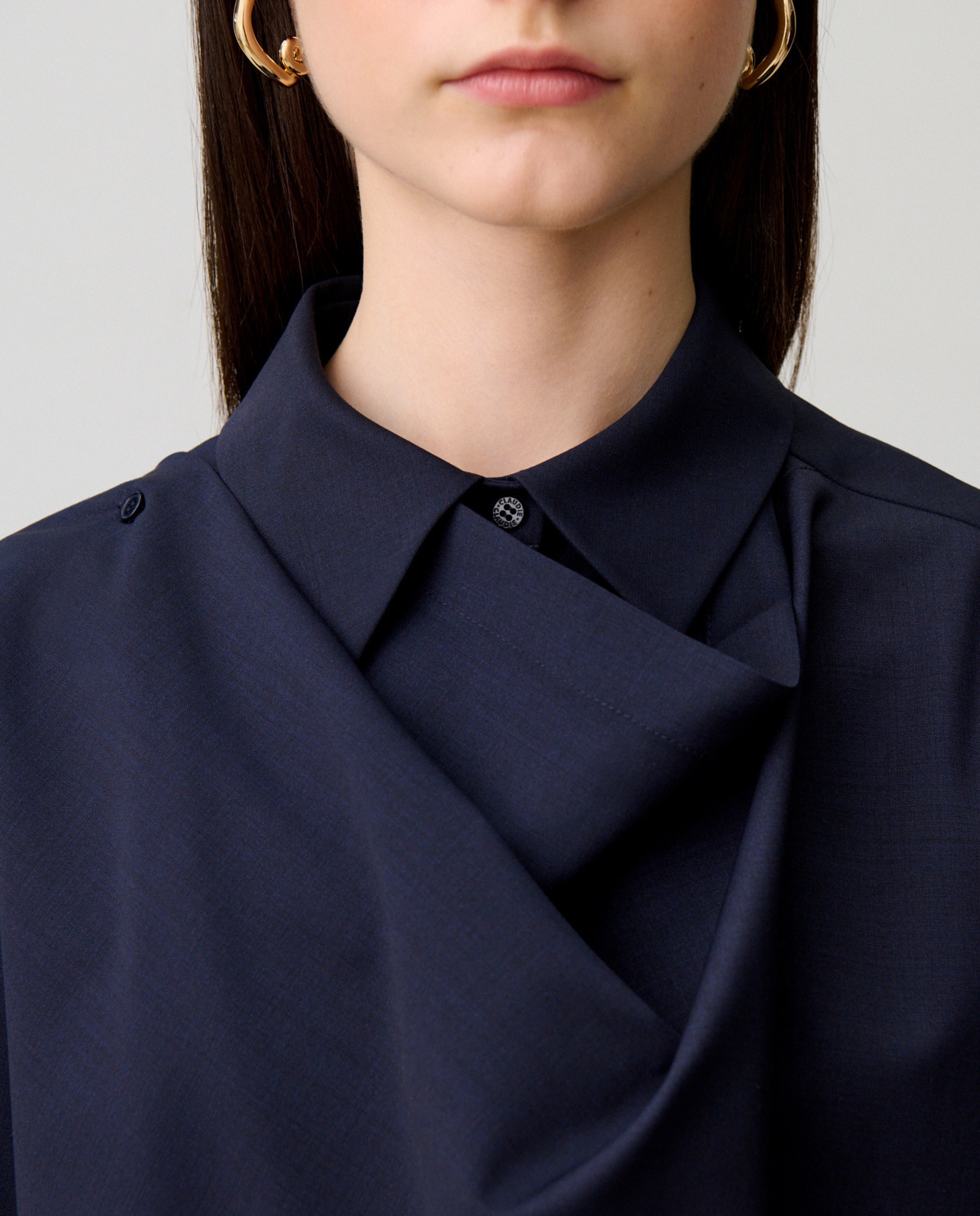 Chaqueta tipo camisa de punto de mujer con lana y chal - Claudie Pierlot - Azul marino Azul marino-5