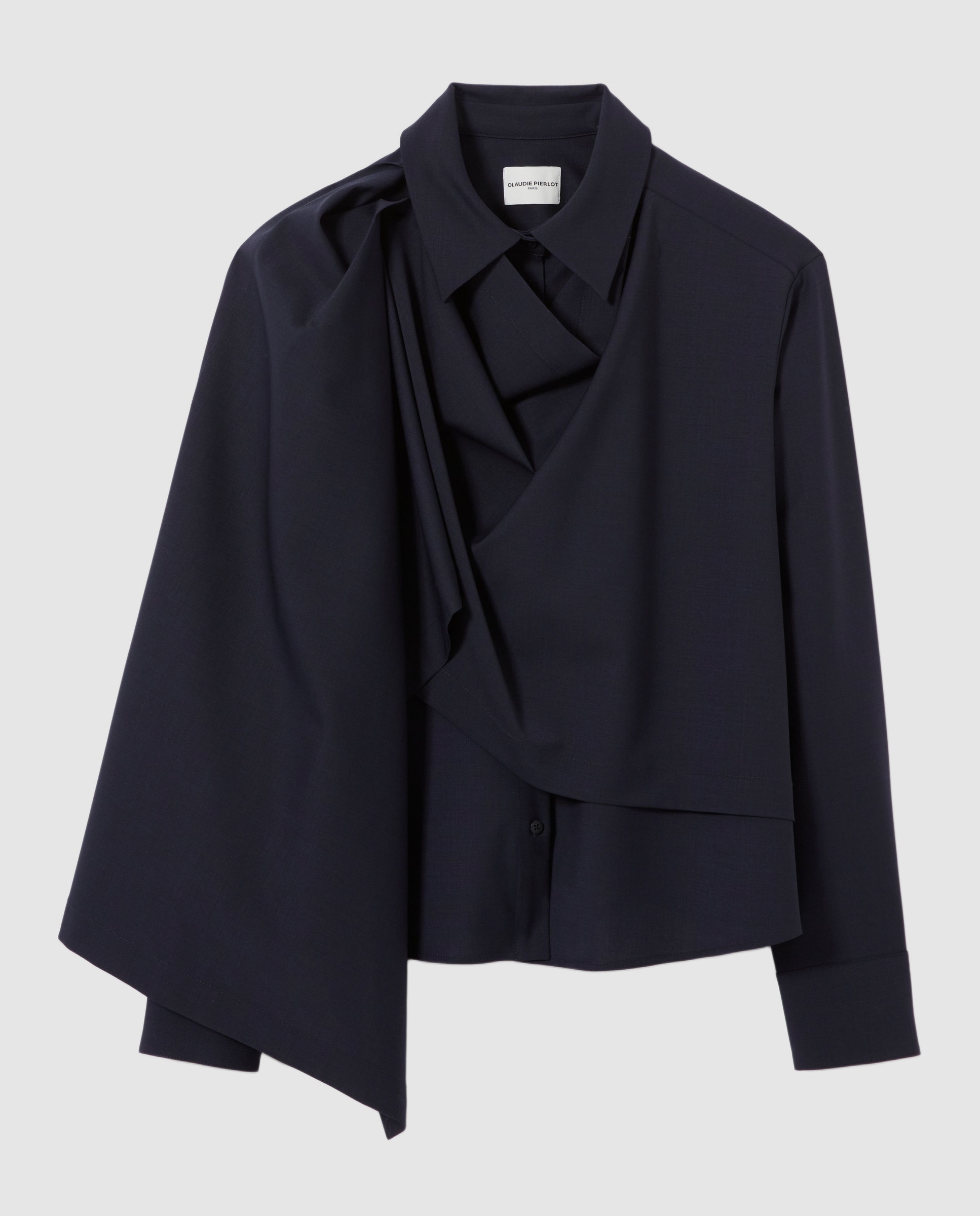 Chaqueta tipo camisa de punto de mujer con lana y chal - Claudie Pierlot - Azul marino Azul marino-6