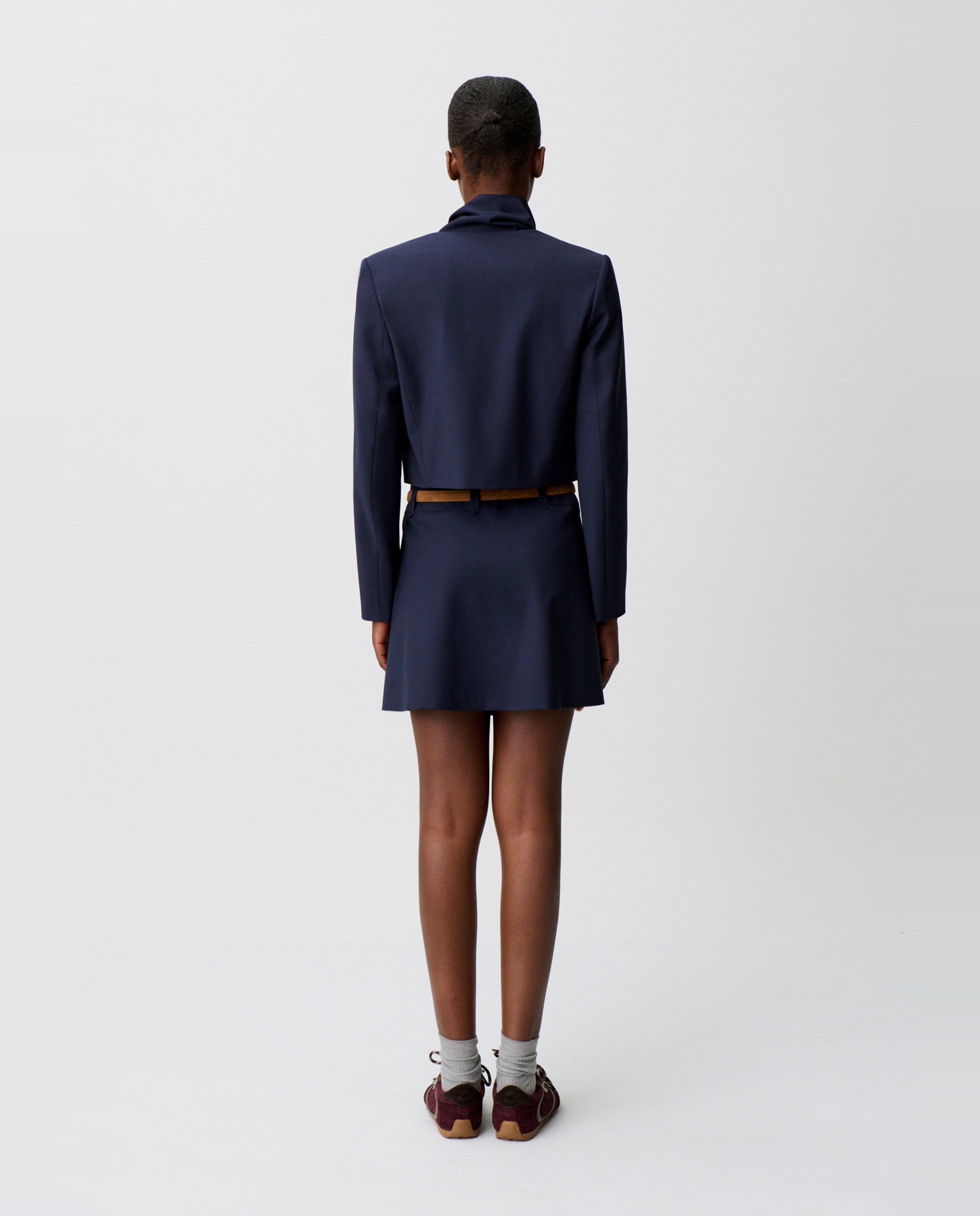 Chaqueta de punto de mujer tipo caja con cuello pañuelo - Claudie Pierlot - Azul marino Azul marino-2