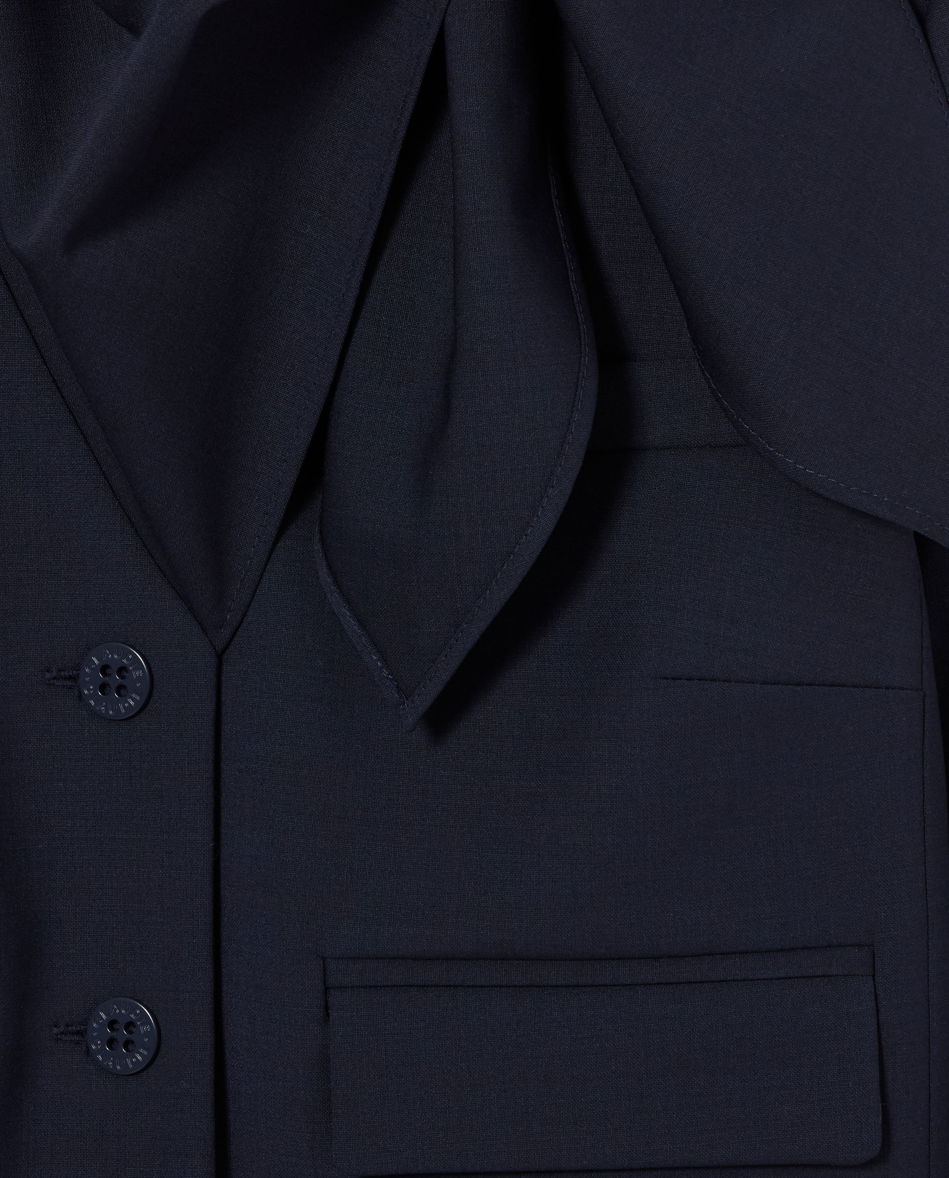 Chaqueta de punto de mujer tipo caja con cuello pañuelo - Claudie Pierlot - Azul marino Azul marino-7