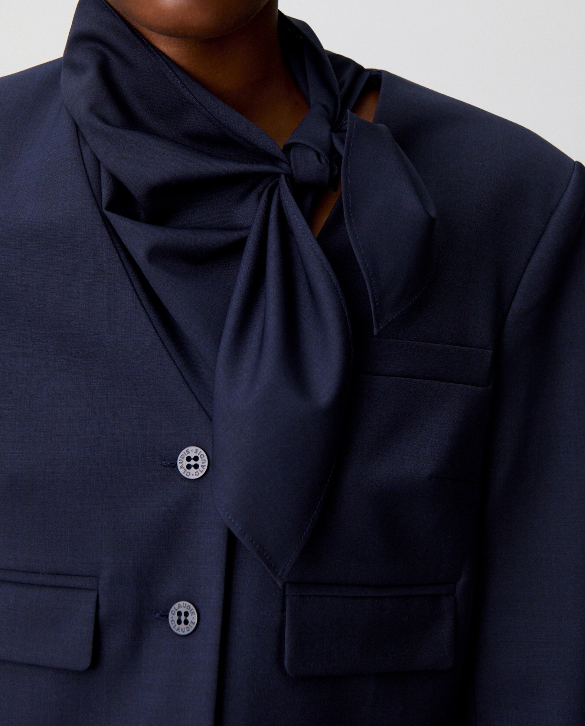 Chaqueta de punto de mujer tipo caja con cuello pañuelo - Claudie Pierlot - Azul marino Azul marino-5