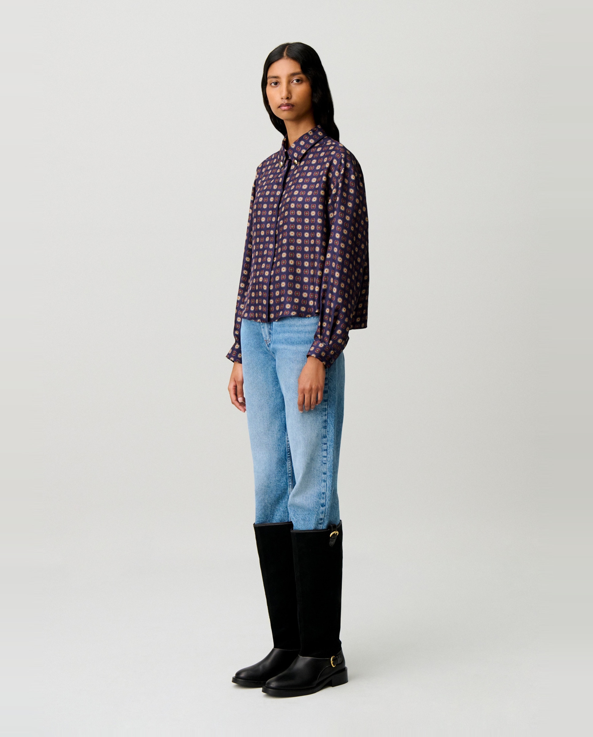 Camisa de mujer estampada de seda boxy - Claudie Pierlot - Marino Marino-3