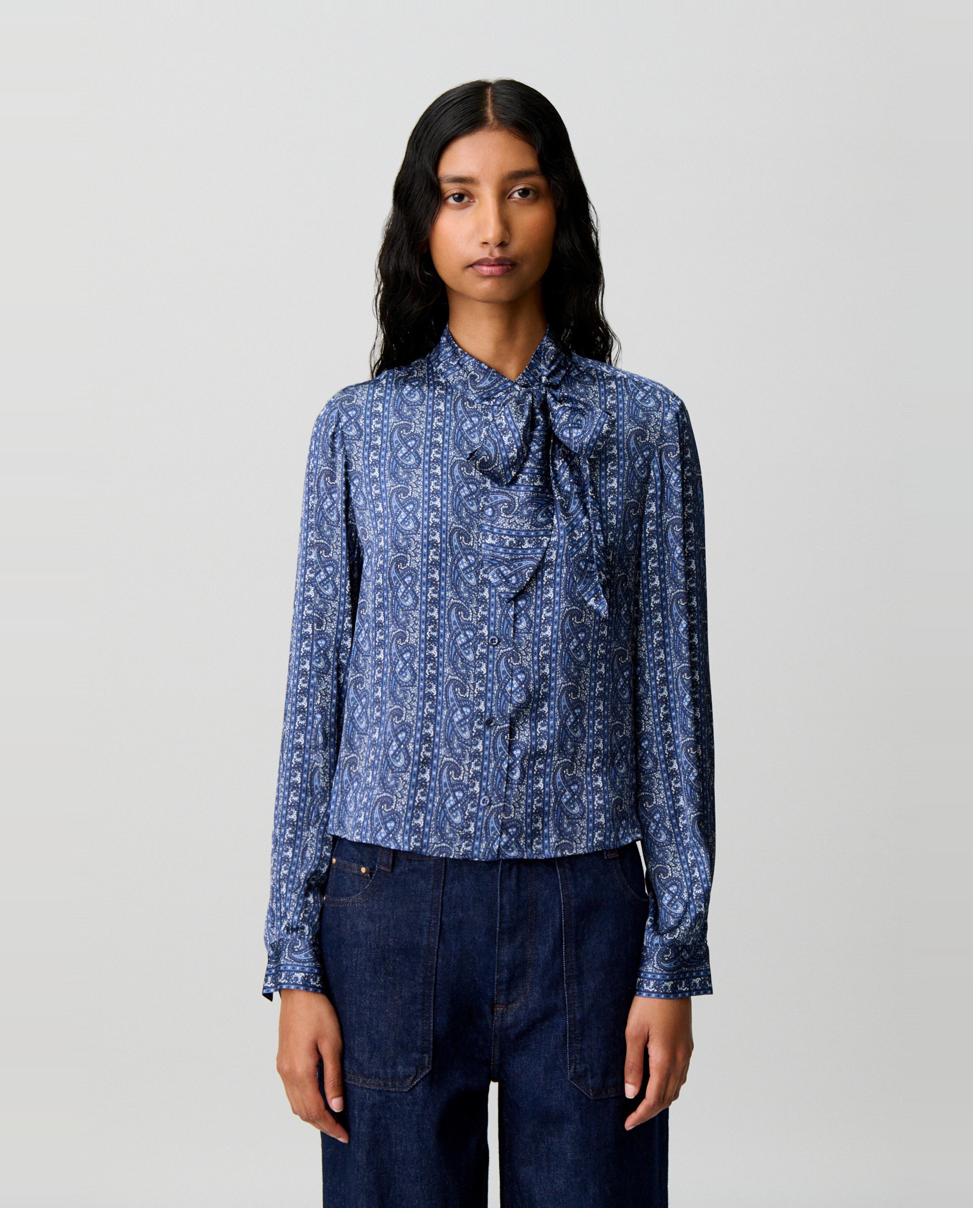 Camisa de mujer estampada con lazada - Claudie Pierlot - Azul marino Azul marino-1