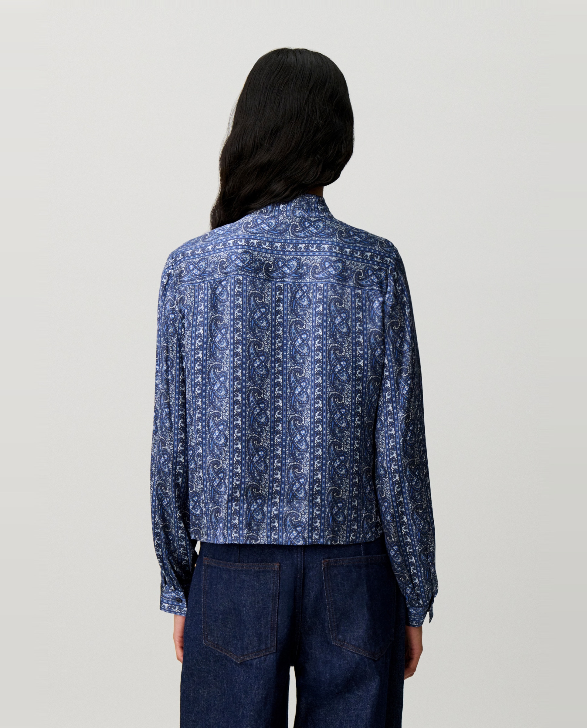 Camisa de mujer estampada con lazada - Claudie Pierlot - Azul marino Azul marino-2