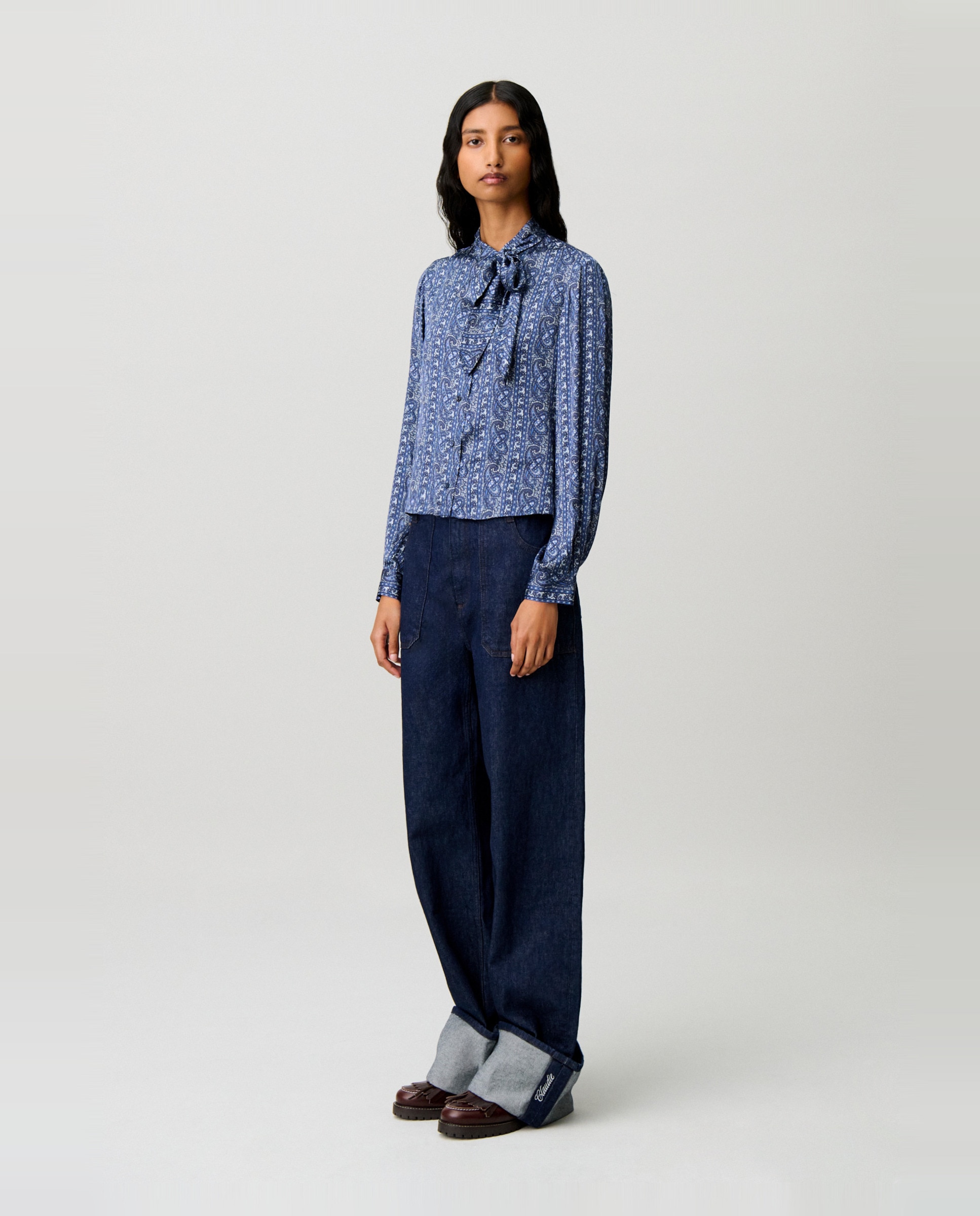 Camisa de mujer estampada con lazada - Claudie Pierlot - Azul marino Azul marino-3