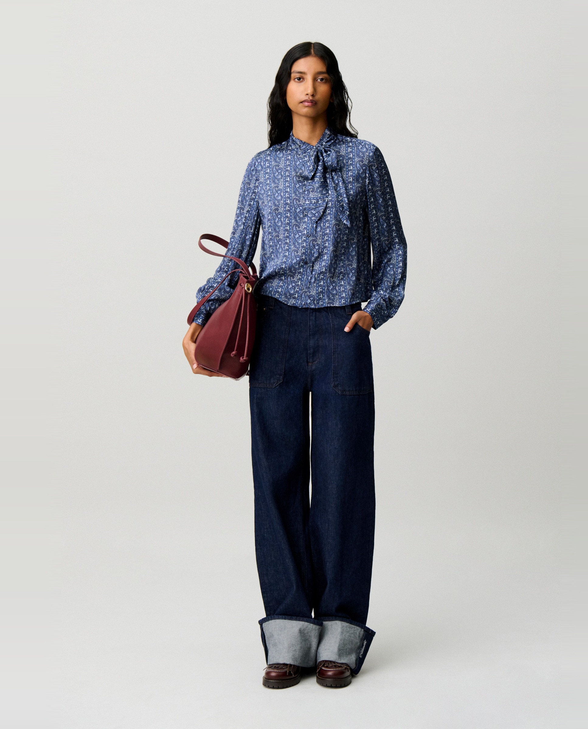 Camisa de mujer estampada con lazada - Claudie Pierlot - Azul marino Azul marino-4