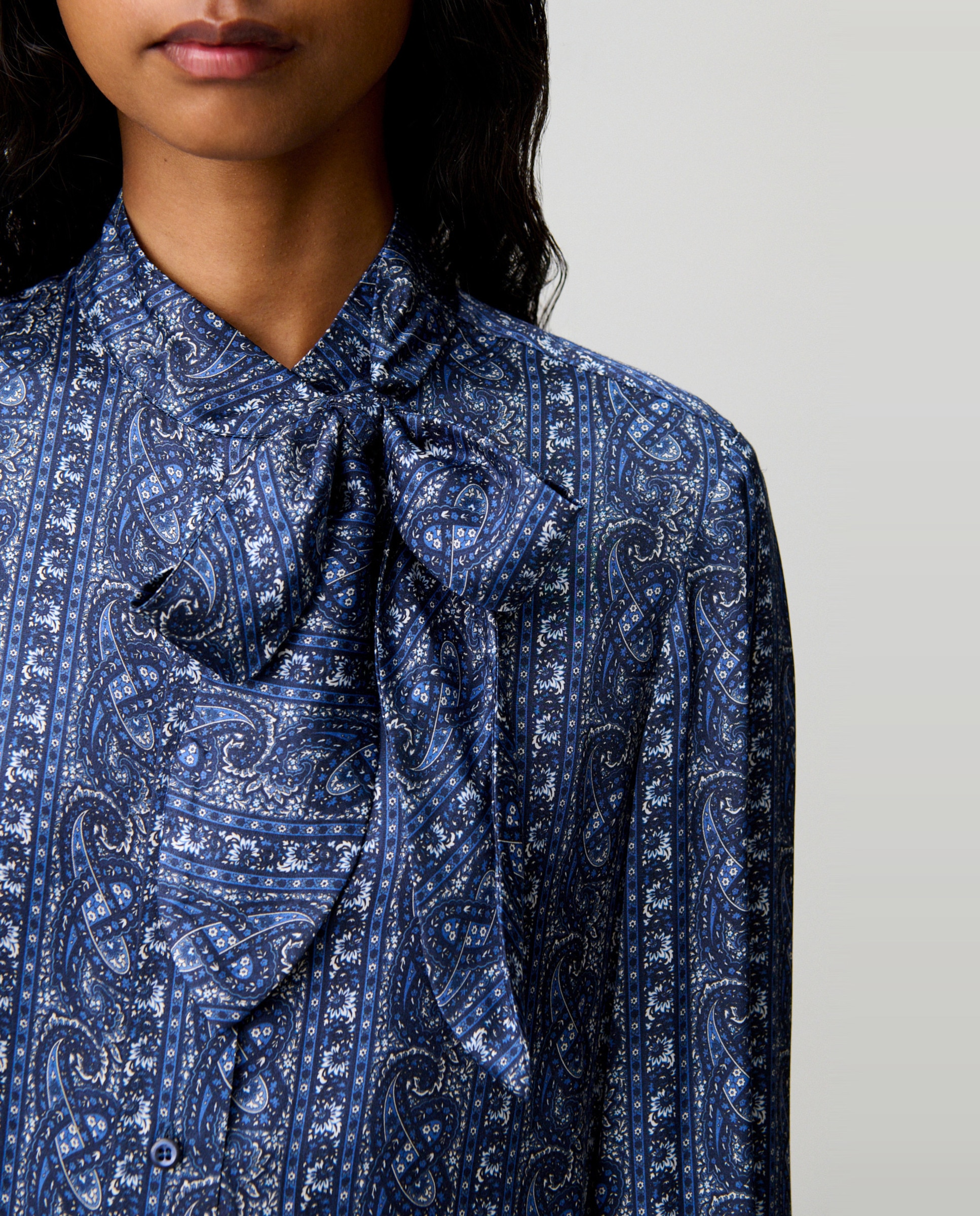 Camisa de mujer estampada con lazada - Claudie Pierlot - Azul marino Azul marino-5