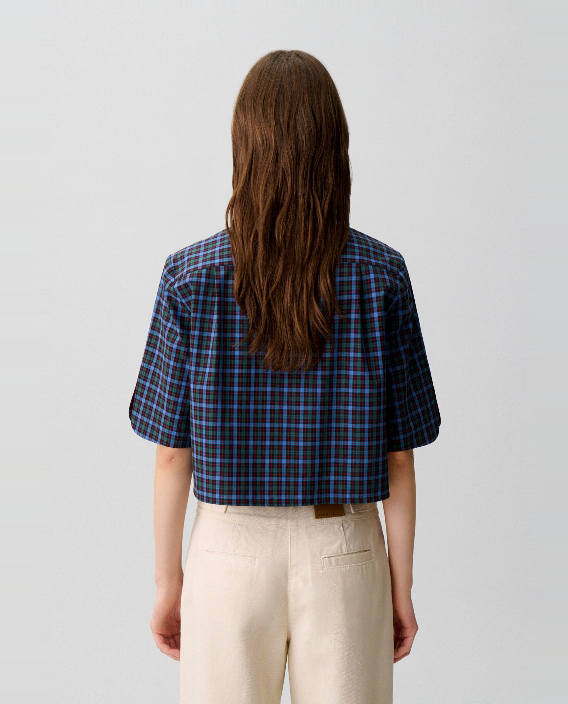 Camisa de mujer cropped de cuadros con cuello lavallière - Claudie Pierlot - Multicolor Multicolor-2