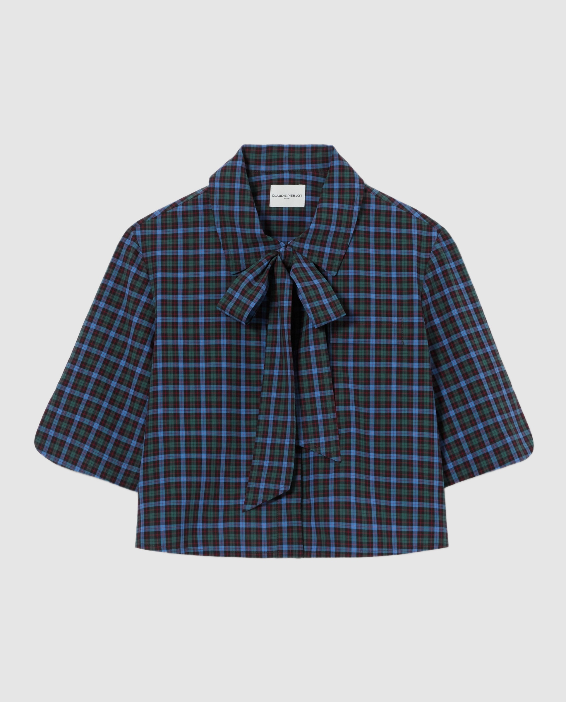 Camisa de mujer cropped de cuadros con cuello lavallière - Claudie Pierlot - Multicolor Multicolor-6
