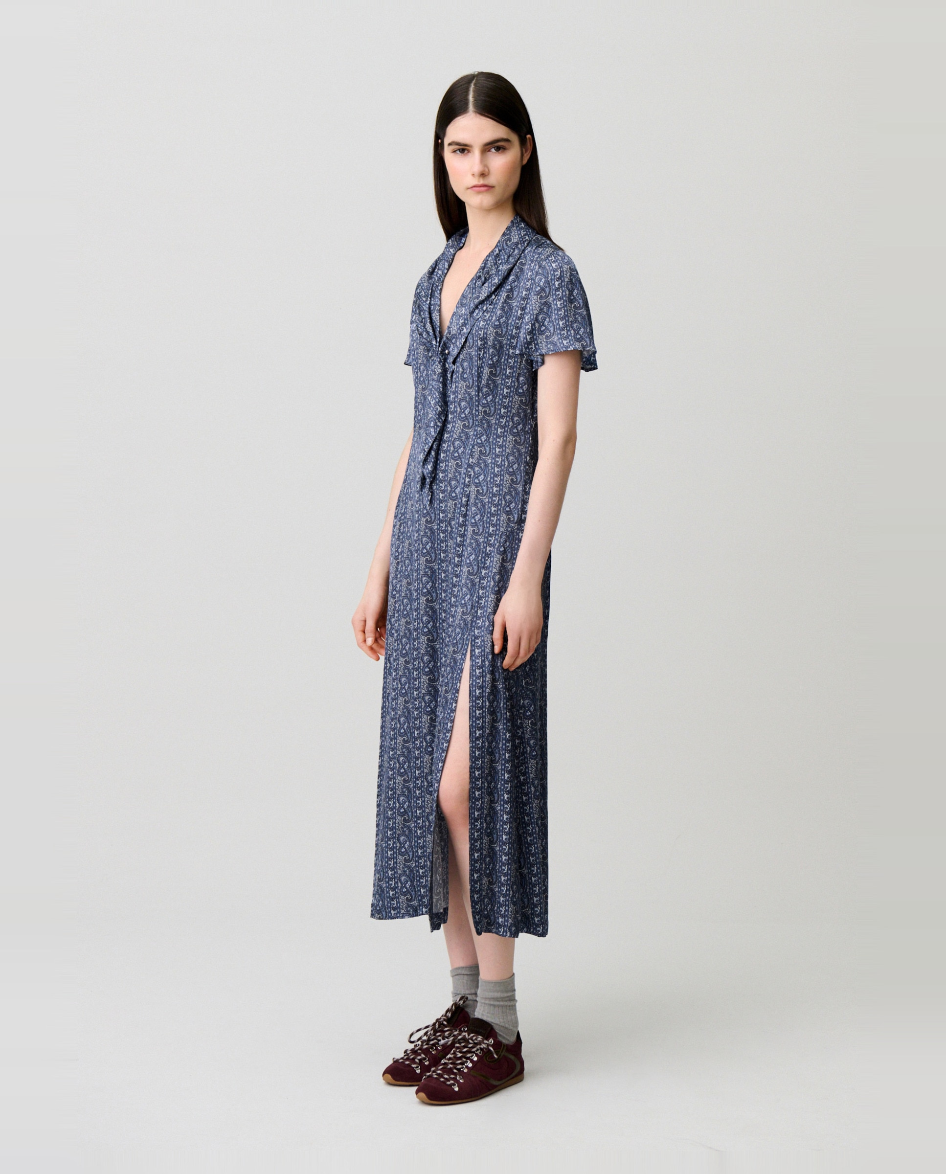 Vestido midi estampado fluido - Claudie Pierlot - Azul marino Azul marino-2
