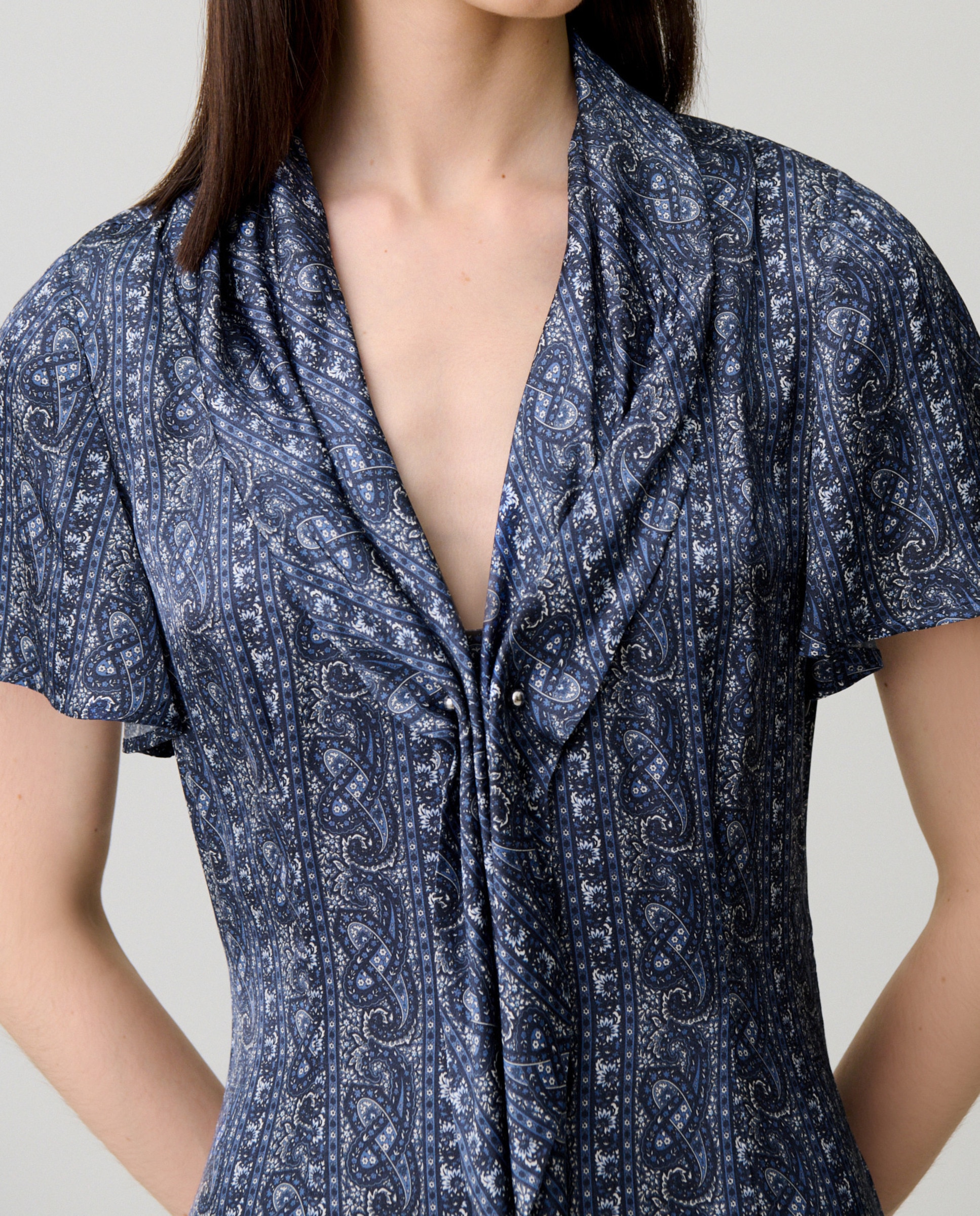 Vestido midi estampado fluido - Claudie Pierlot - Azul marino Azul marino-4
