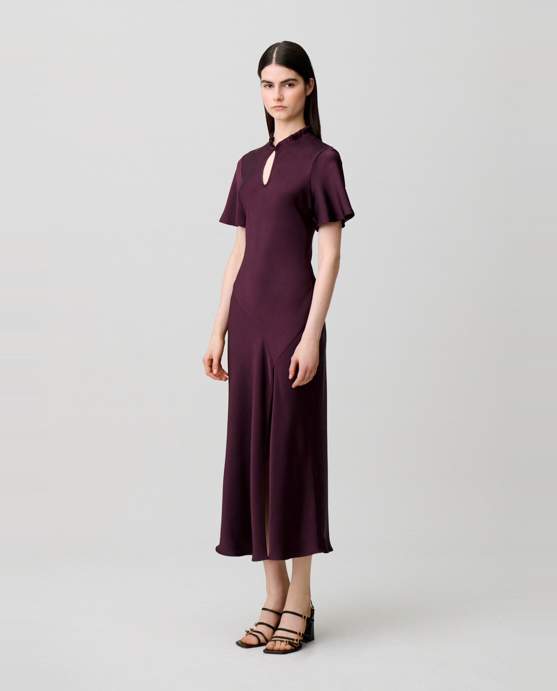 Vestido midi fluido cuello victoriano - Claudie Pierlot - Morado Morado-2