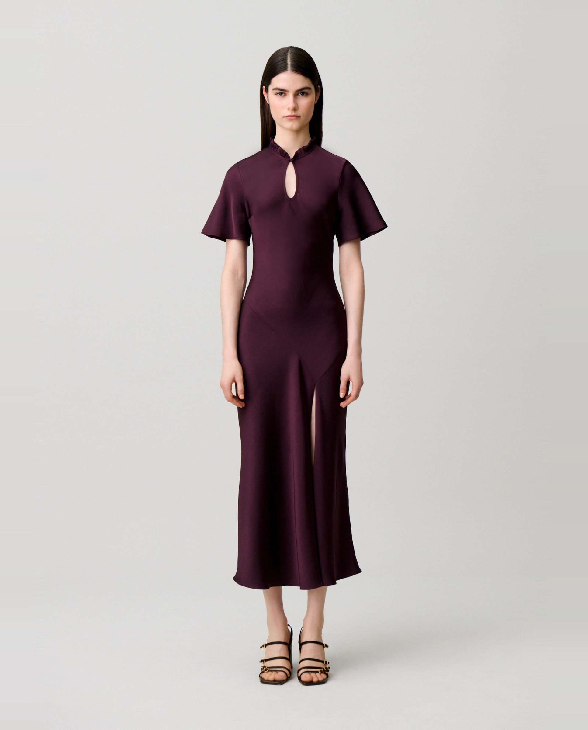 Vestido midi fluido cuello victoriano - Claudie Pierlot - Morado Morado-4
