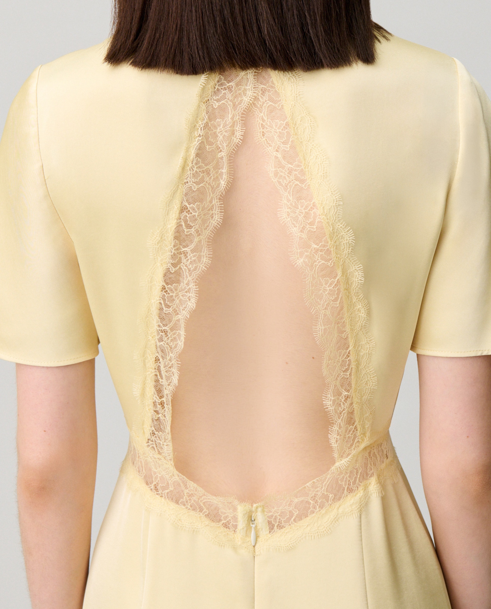 Vestido midi satinado con encaje y espalda descubierta - Claudie Pierlot - Amarillo Amarillo-4