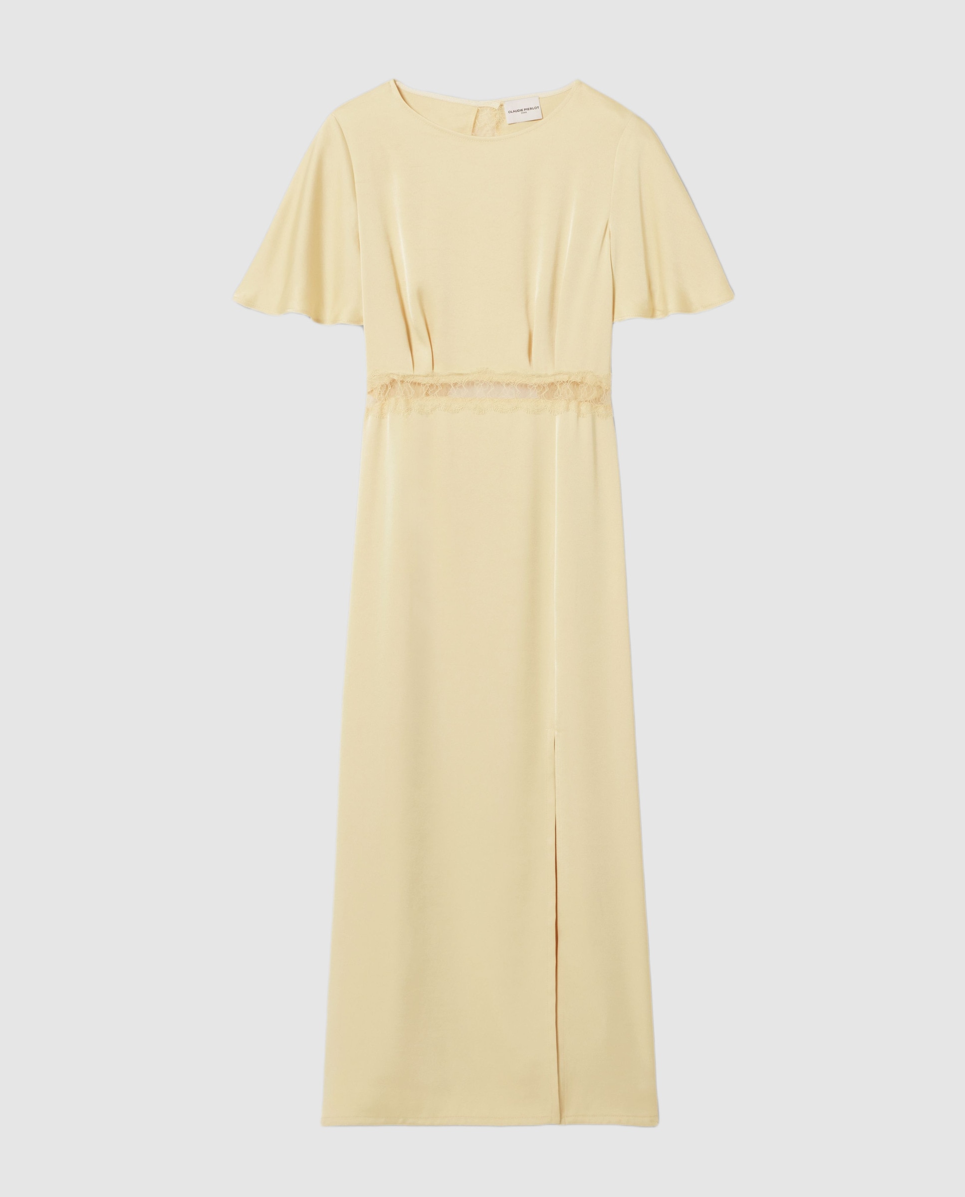 Vestido midi satinado con encaje y espalda descubierta - Claudie Pierlot - Amarillo Amarillo-5