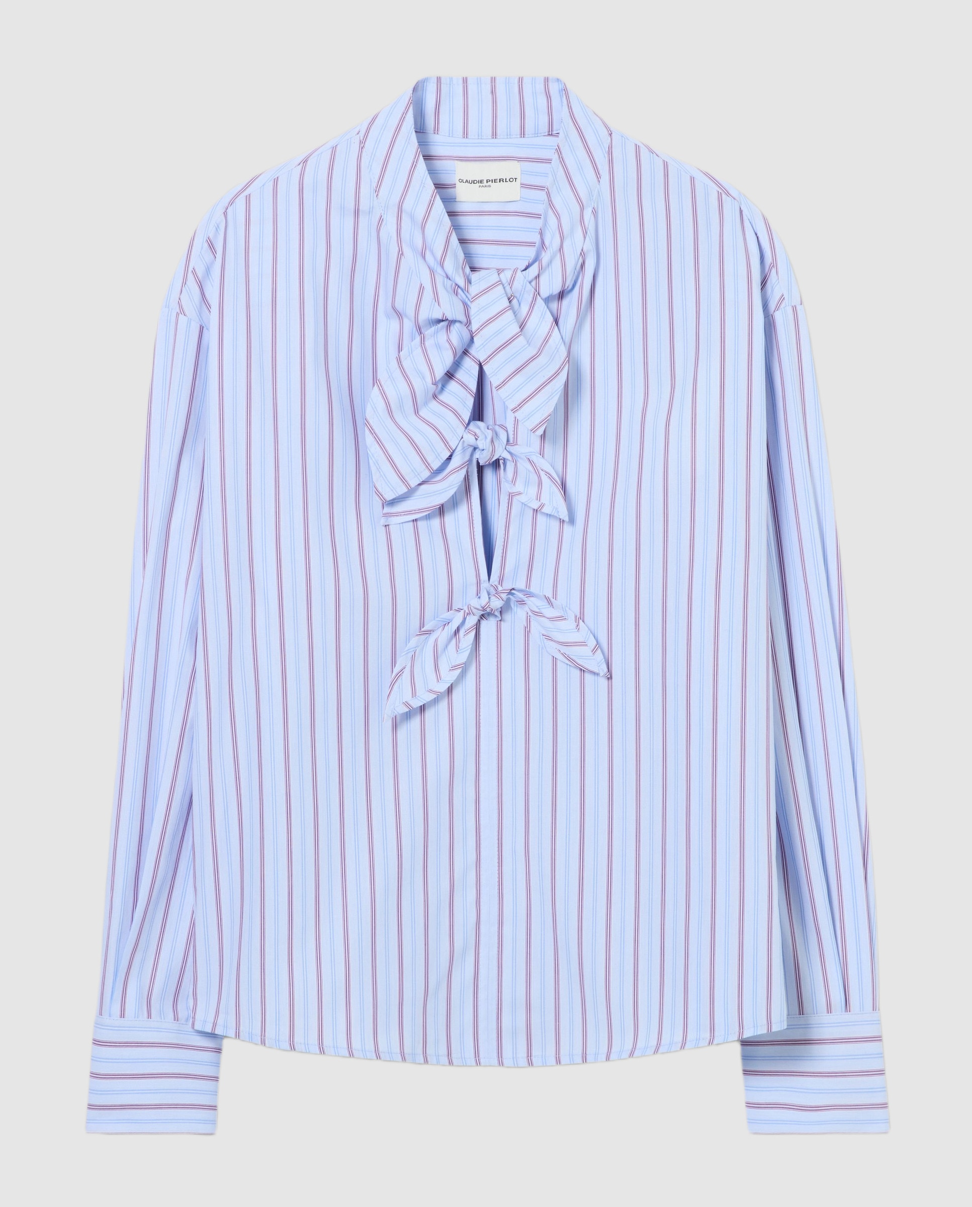 Blusa de mujer con lazada al cuello de popelín a rayas - Claudie Pierlot - Multicolor Multicolor-6