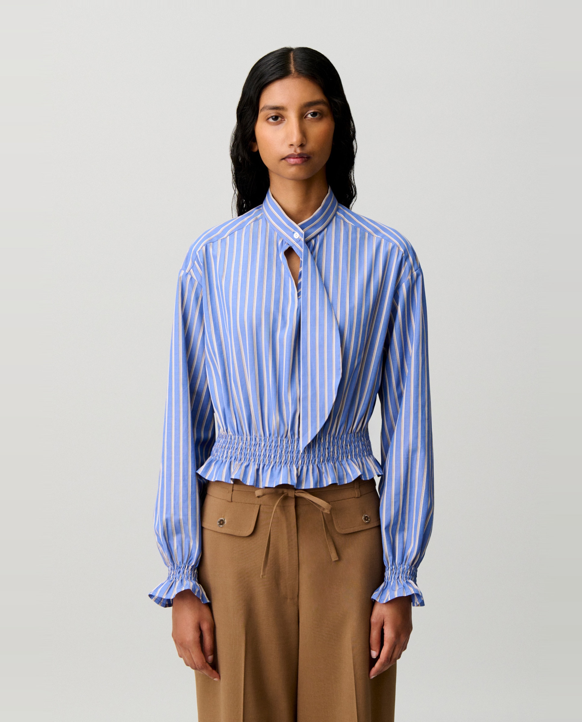Top de mujer popelín a rayas manga larga con cuello lazada - Claudie Pierlot - Multicolor Multicolor-1