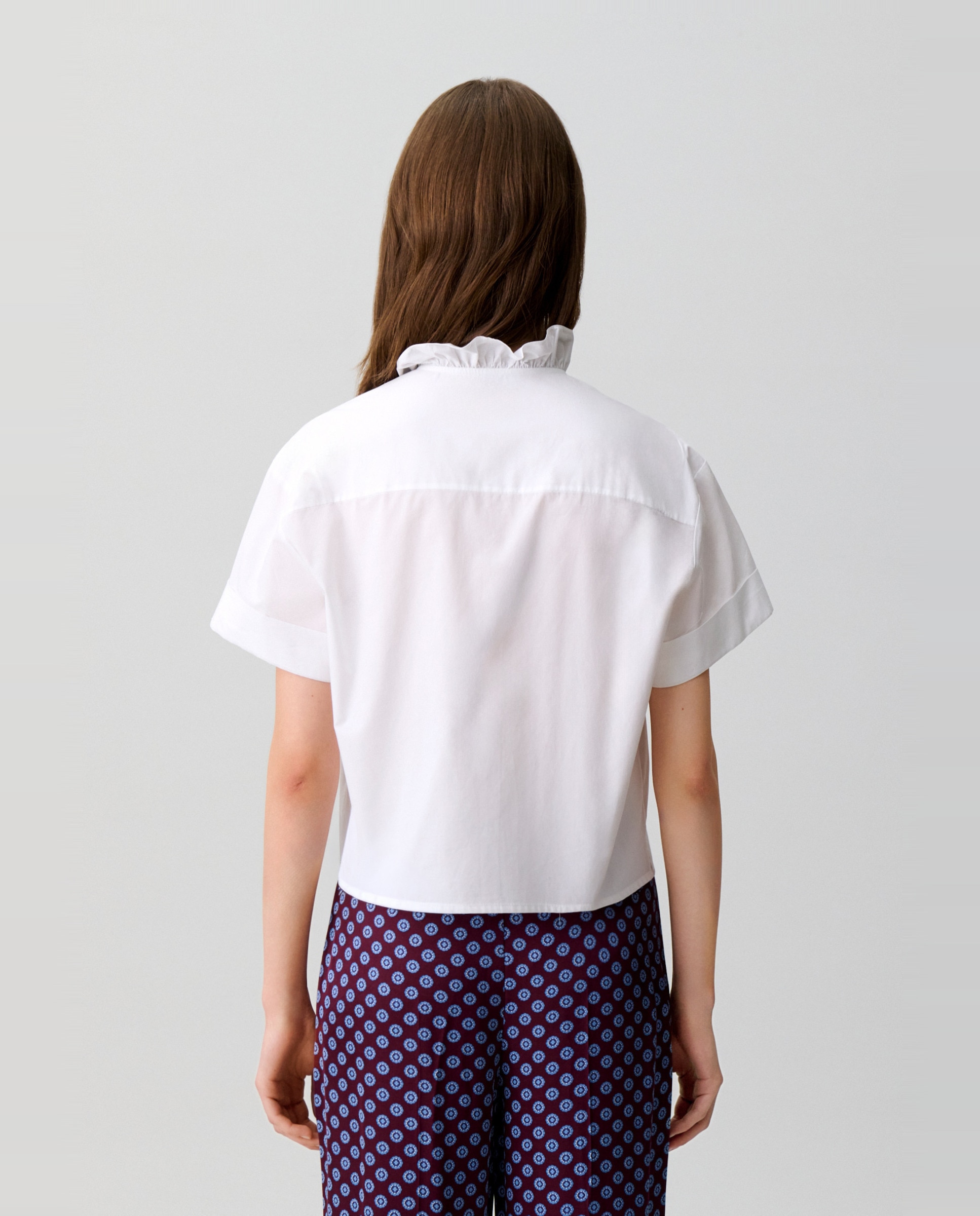 Camisa de mujer popelín cuello victoriano con volantes manga corta - Claudie Pierlot - Blanco Blanco-2