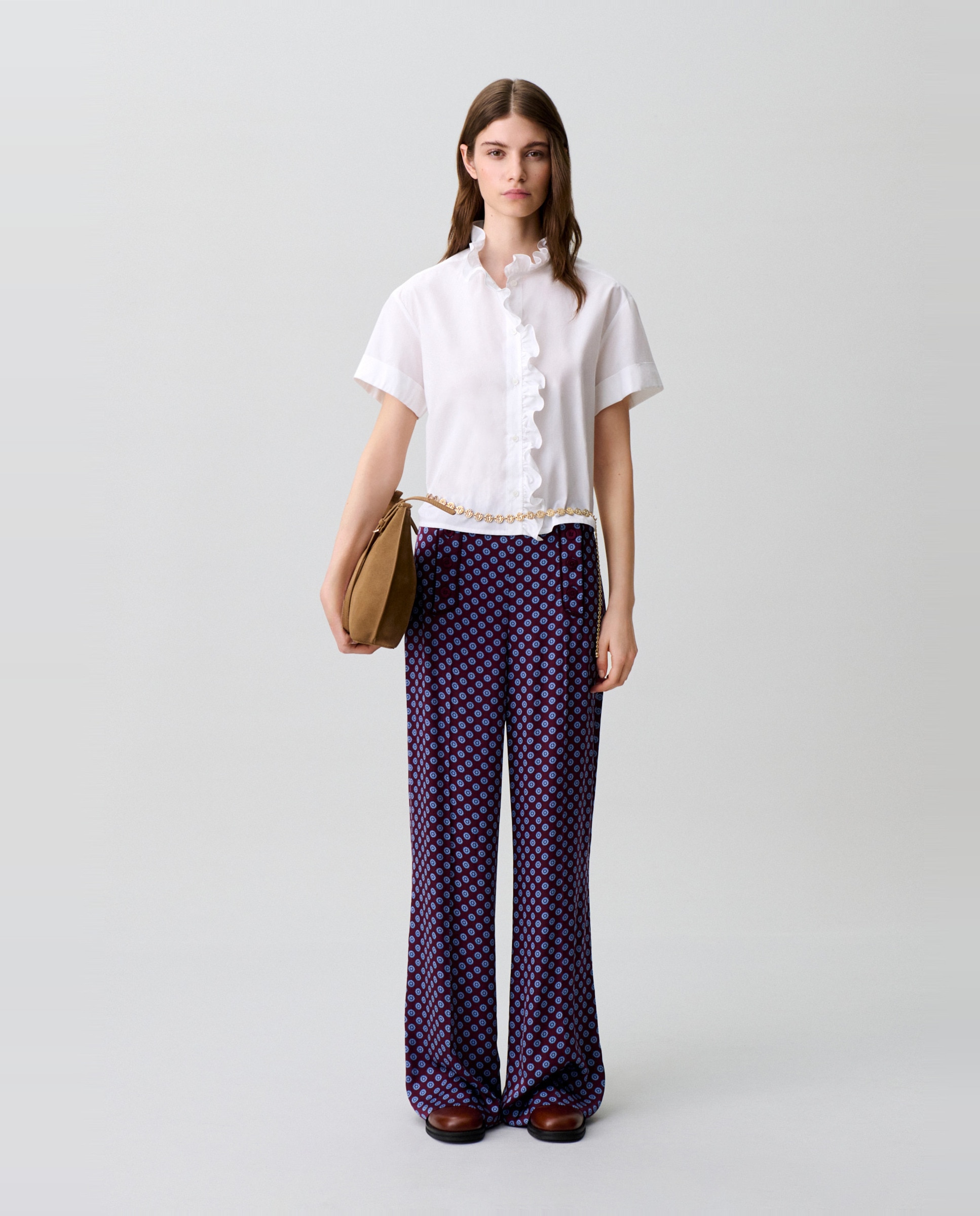 Camisa de mujer popelín cuello victoriano con volantes manga corta - Claudie Pierlot - Blanco Blanco-4