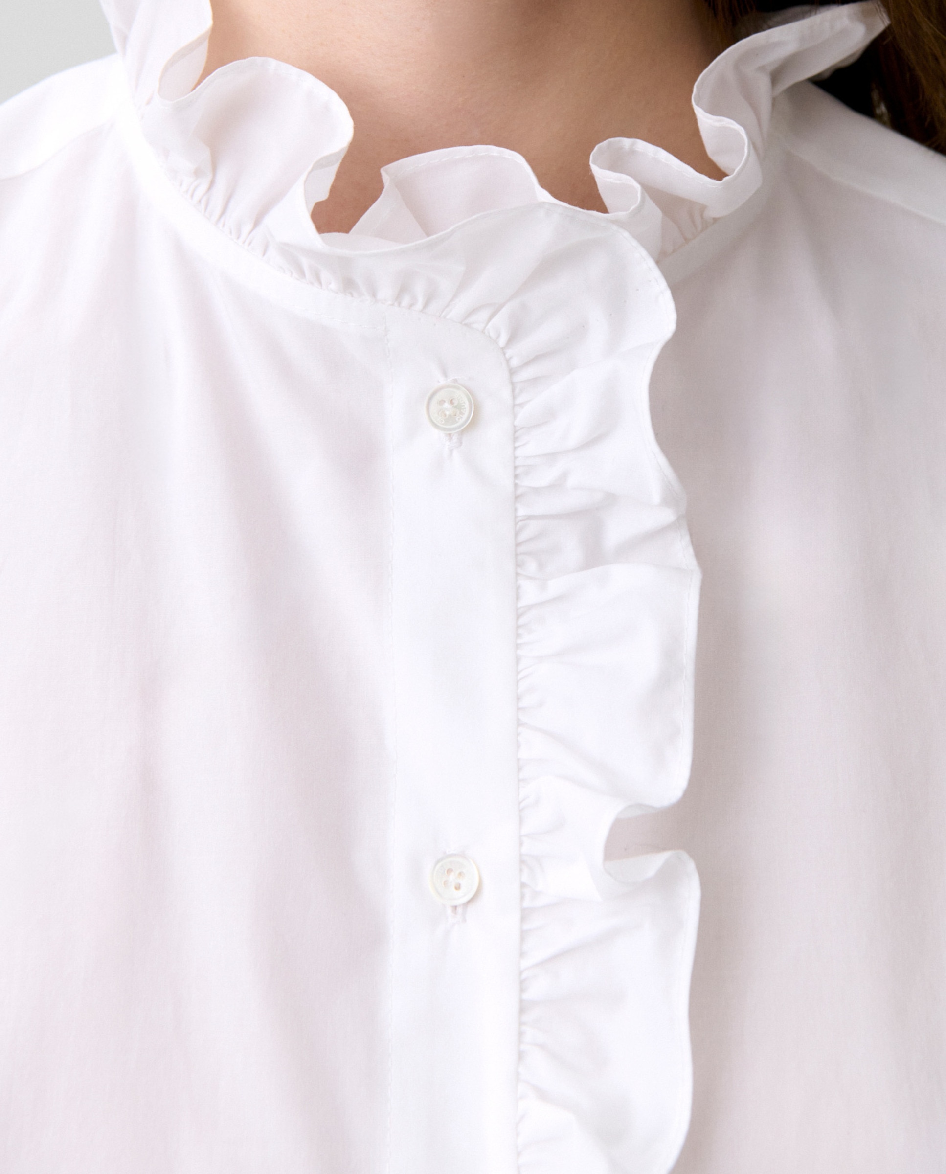 Camisa de mujer popelín cuello victoriano con volantes manga corta - Claudie Pierlot - Blanco Blanco-5