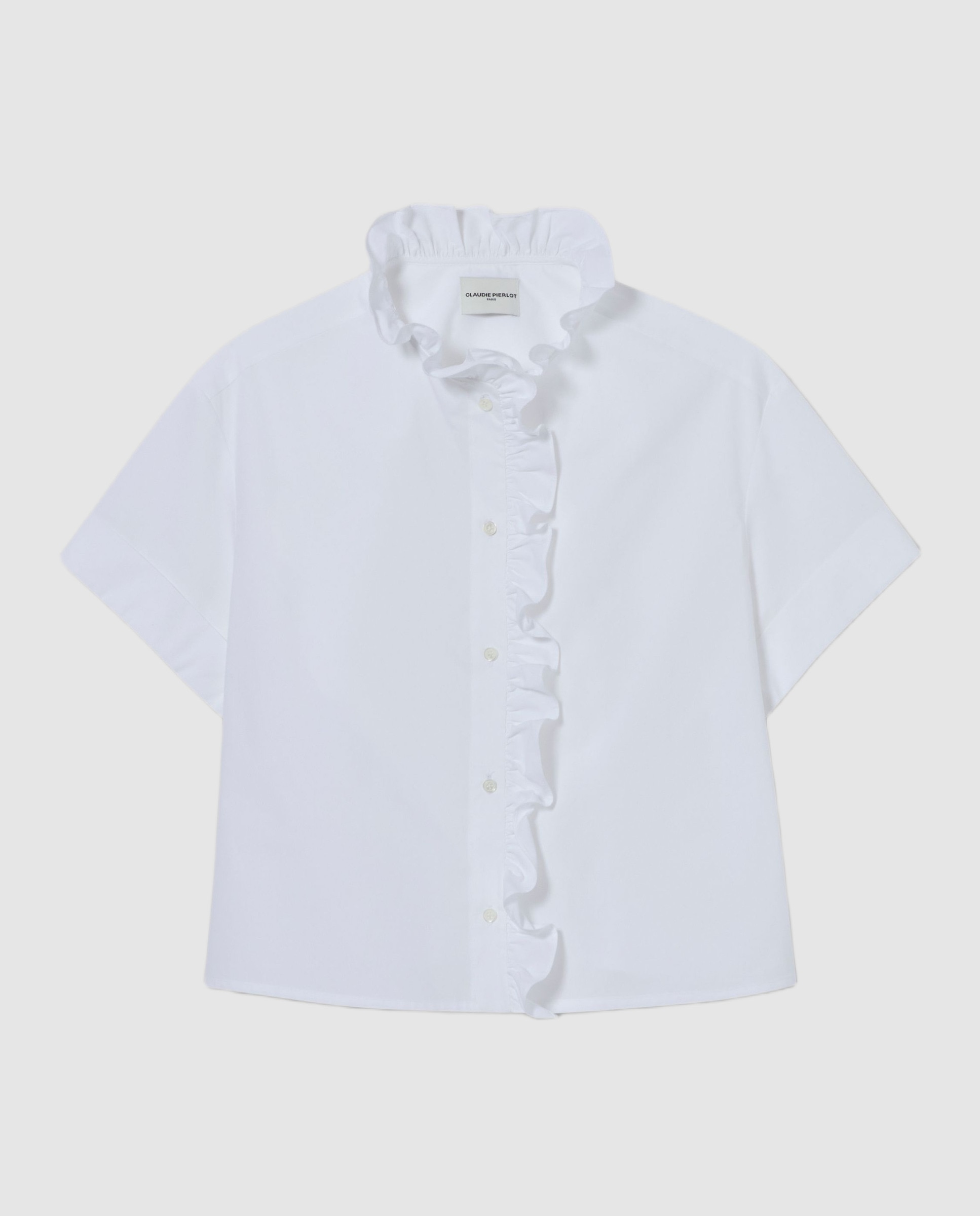 Camisa de mujer popelín cuello victoriano con volantes manga corta - Claudie Pierlot - Blanco Blanco-6