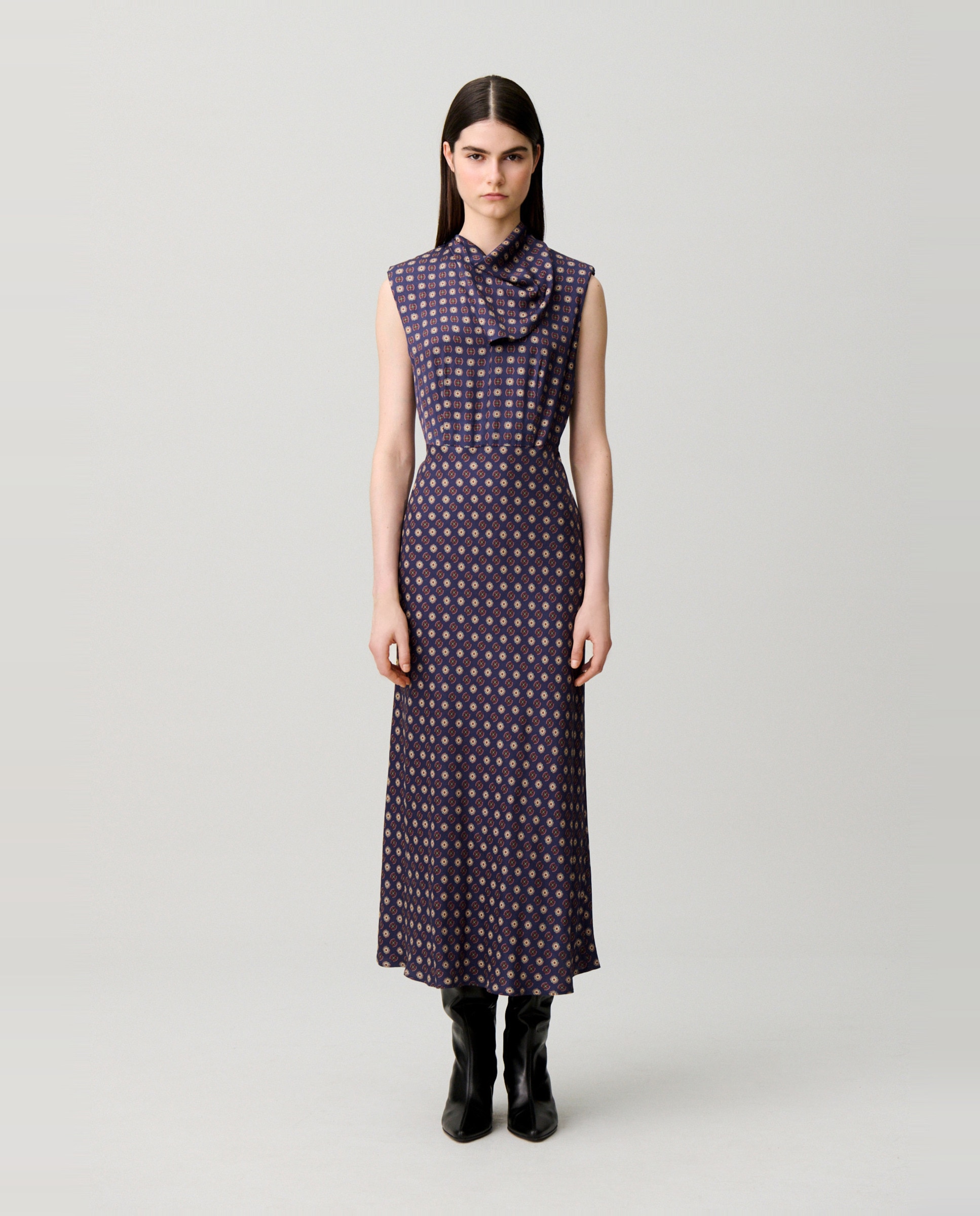 Vestido midi fluido cuello pañuelo - Claudie Pierlot - Marino Marino-1