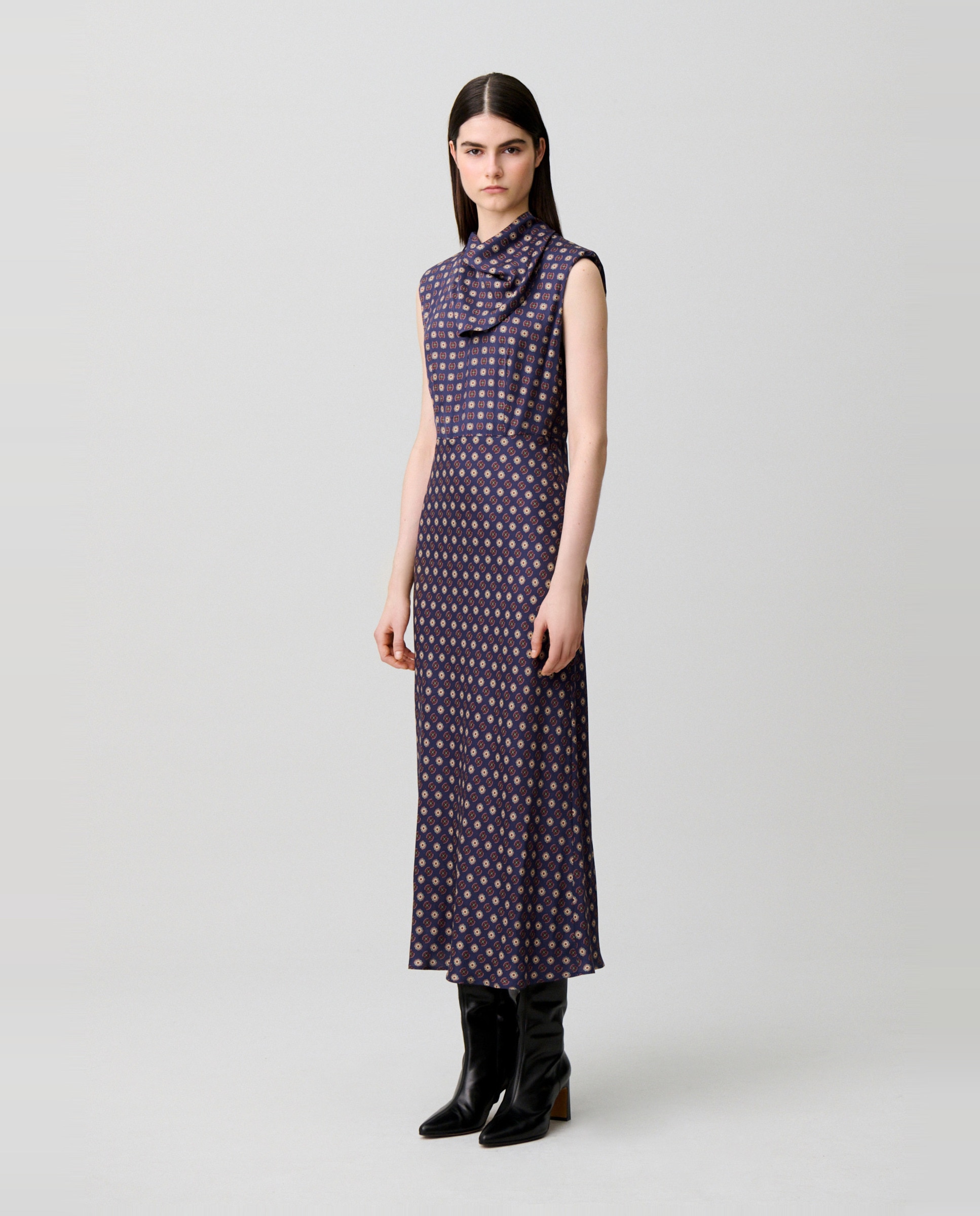 Vestido midi fluido cuello pañuelo - Claudie Pierlot - Marino Marino-2
