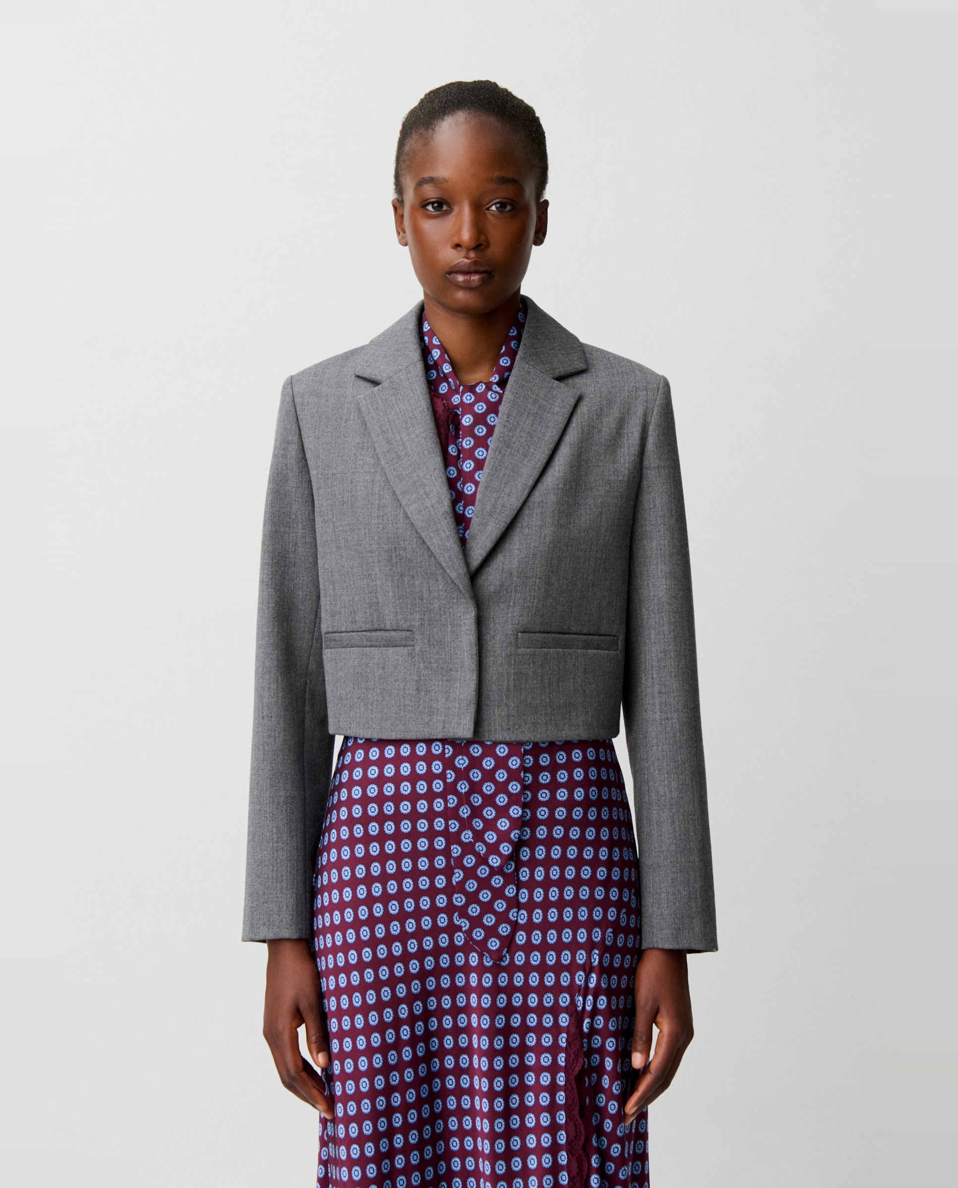 Chaqueta sastre de mujer de lana virgen corte corto - Claudie Pierlot - Gris Gris-1