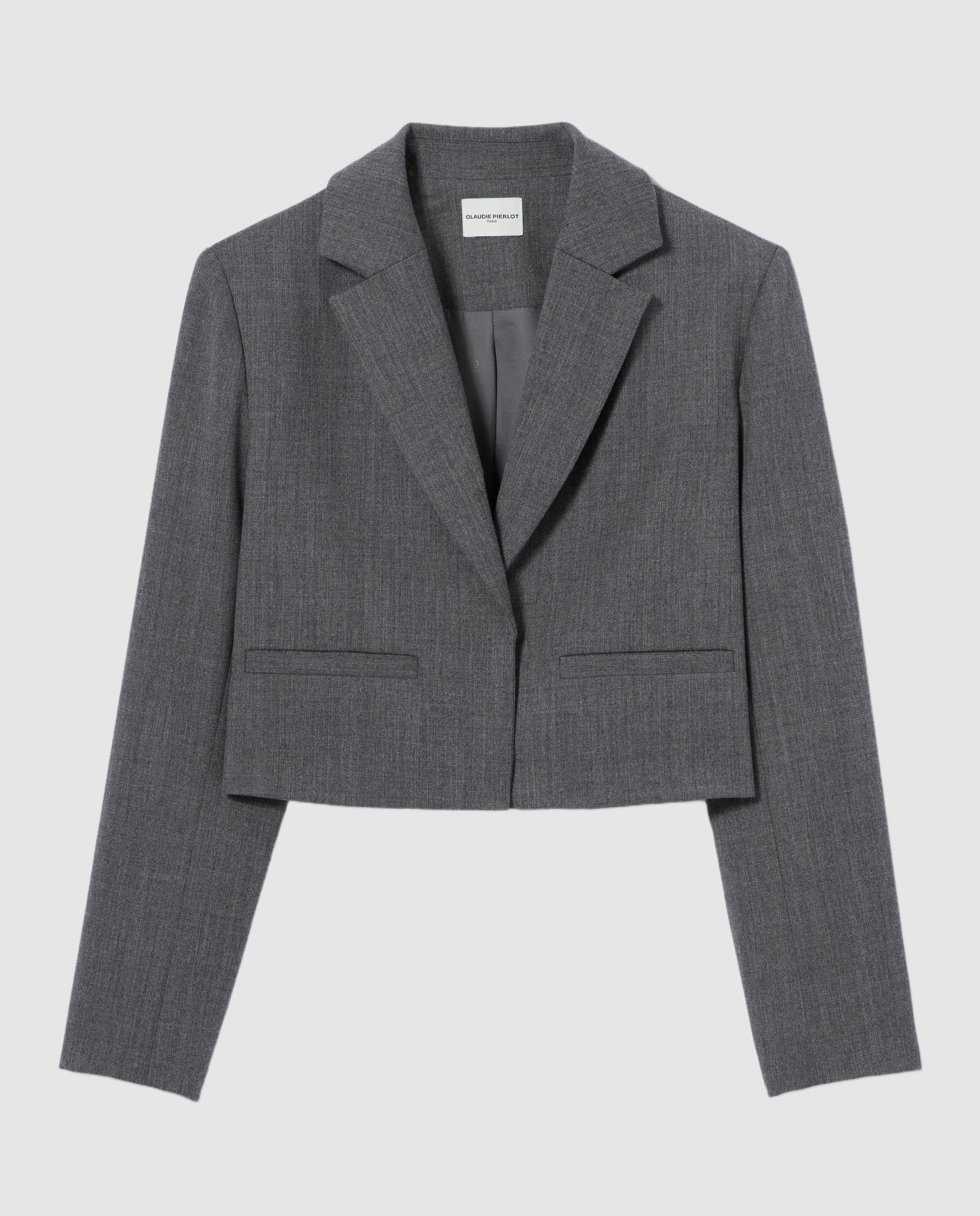 Chaqueta sastre de mujer de lana virgen corte corto - Claudie Pierlot - Gris Gris-5