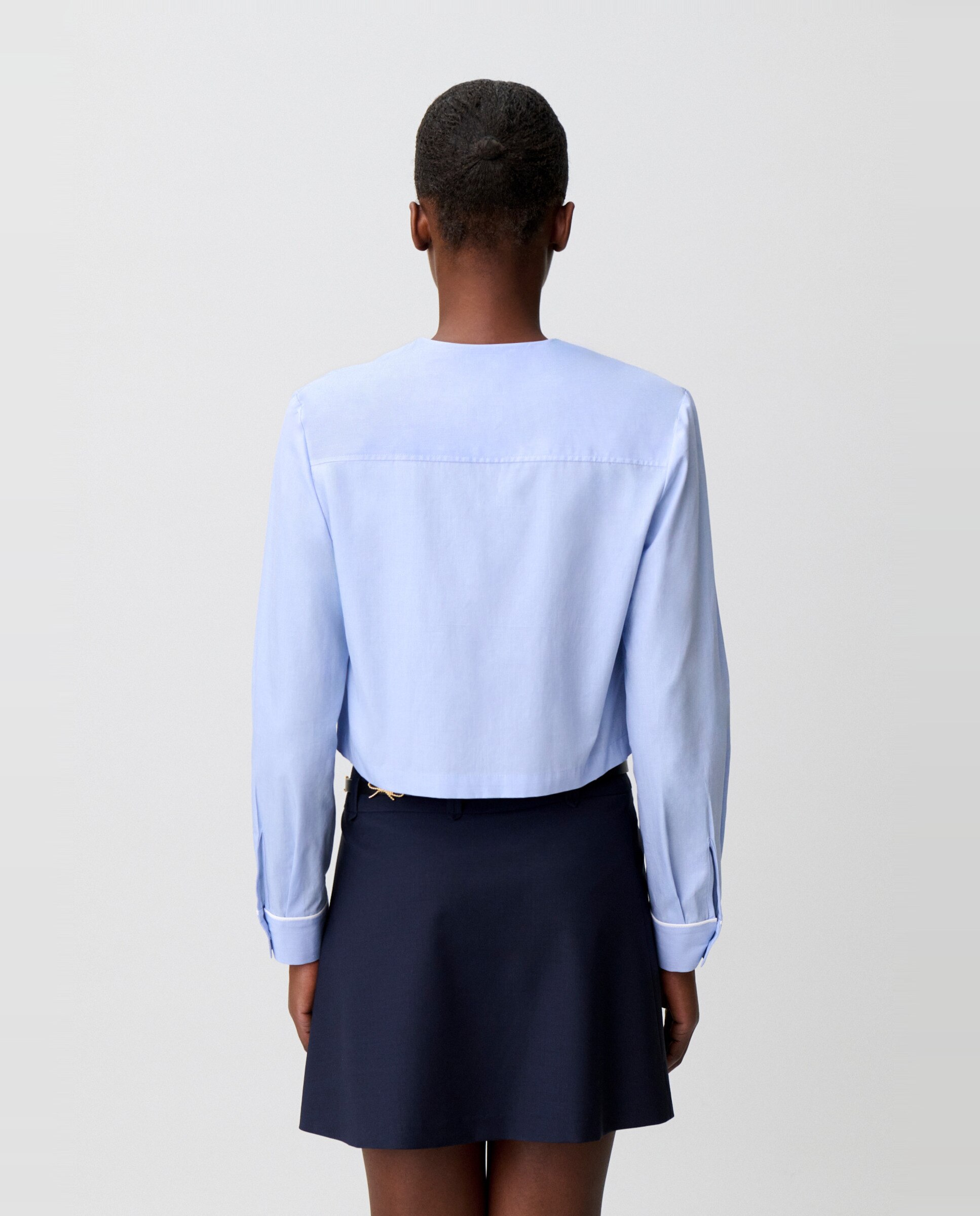 Camisa de mujer de popelín con manga larga y cuello sastre - Claudie Pierlot - Azul claro Azul claro-2