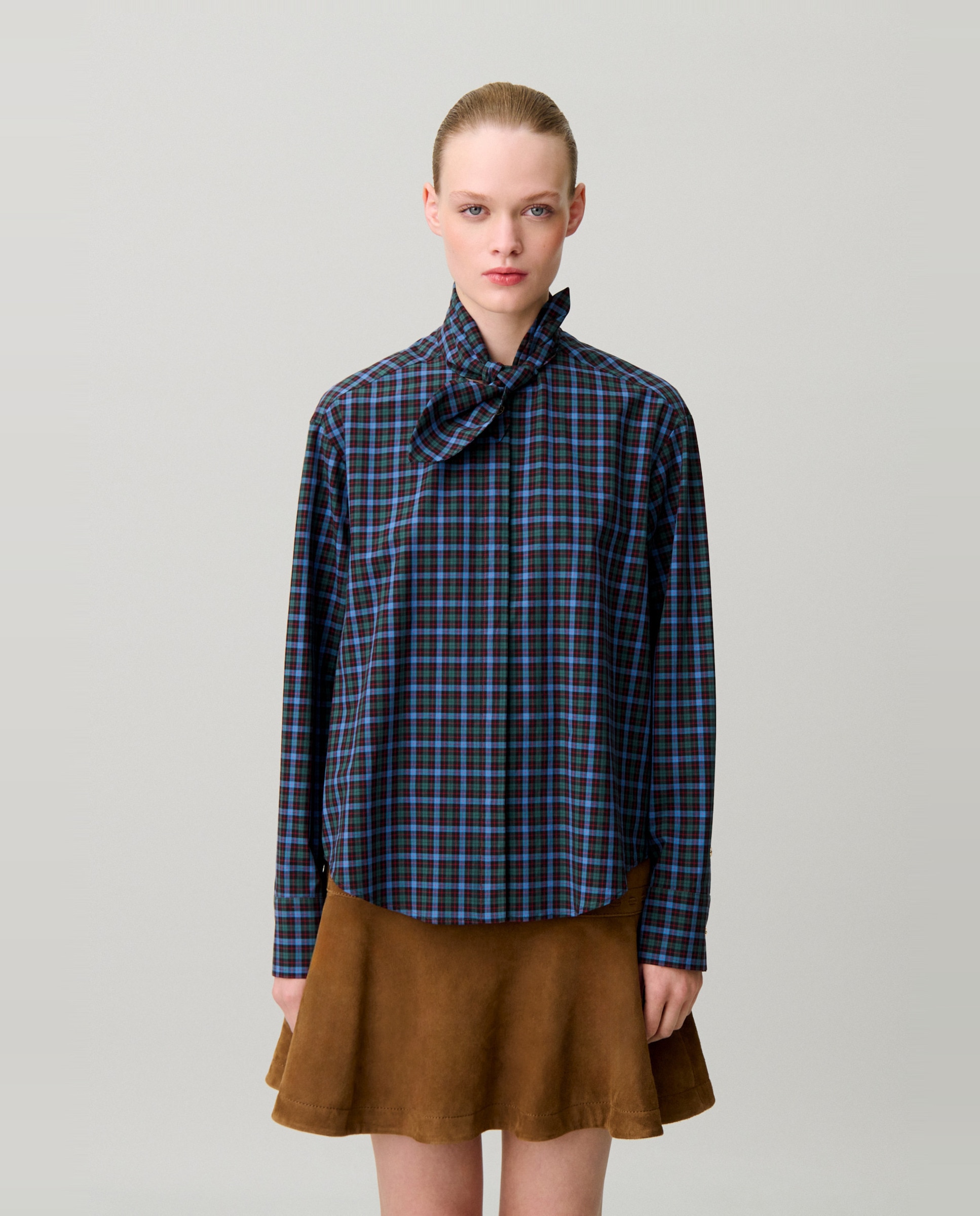 Camisa de popelín de mujer cuello fular manga larga - Claudie Pierlot - Multicolor Multicolor-1