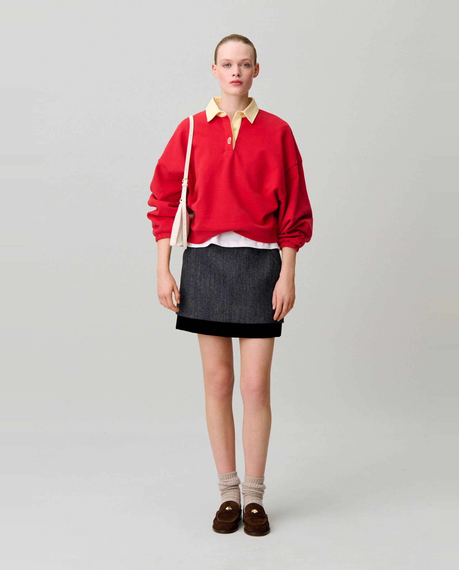 Falda corta bimaterial con terciopelo y botones - Claudie Pierlot - Multicolor Multicolor-1