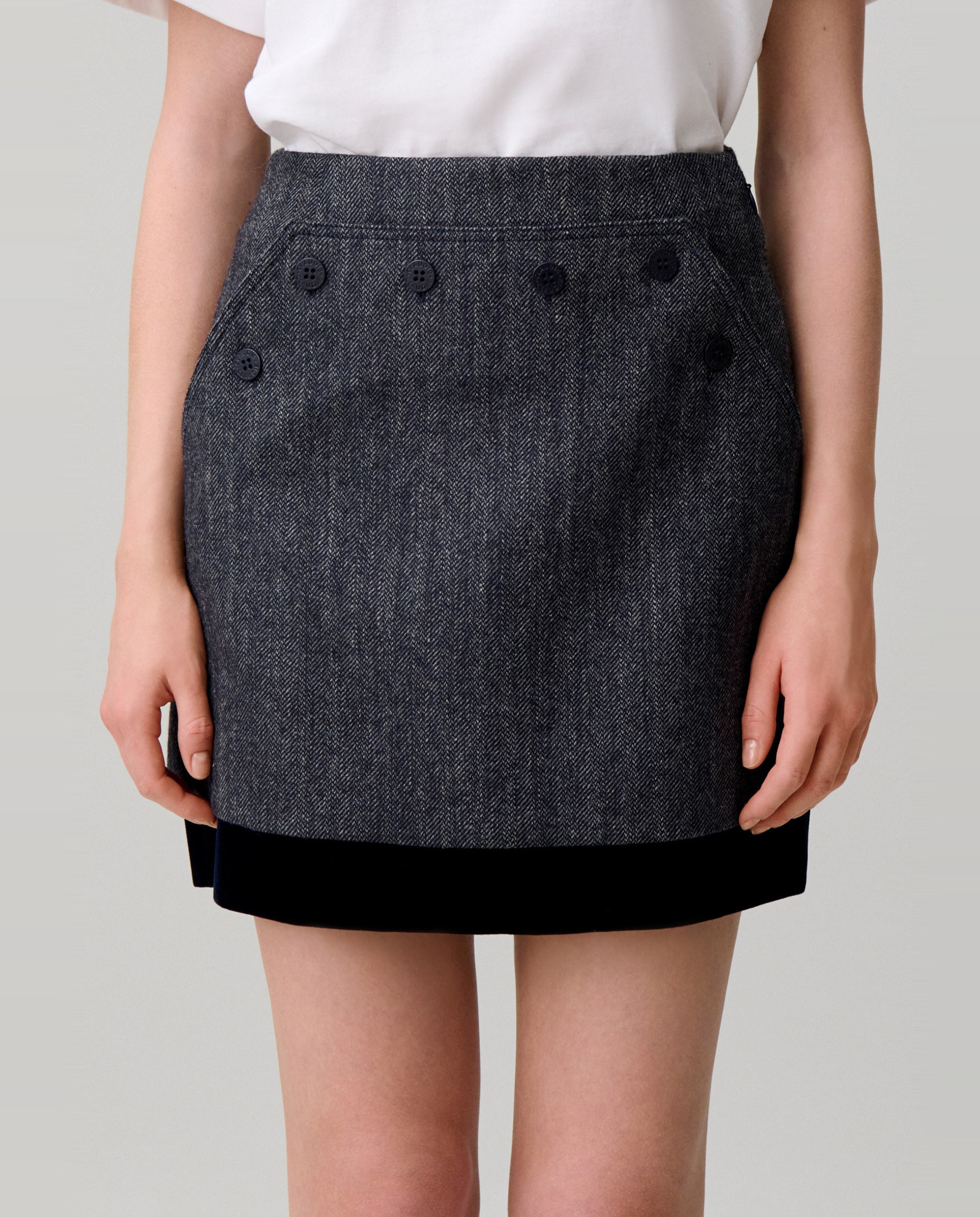 Falda corta bimaterial con terciopelo y botones - Claudie Pierlot - Multicolor Multicolor-2