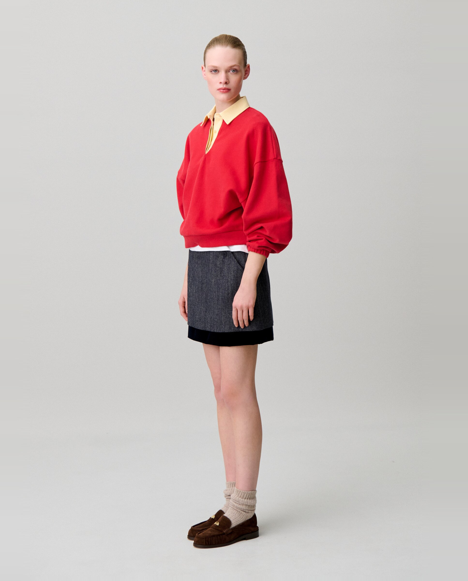 Falda corta bimaterial con terciopelo y botones - Claudie Pierlot - Multicolor Multicolor-4