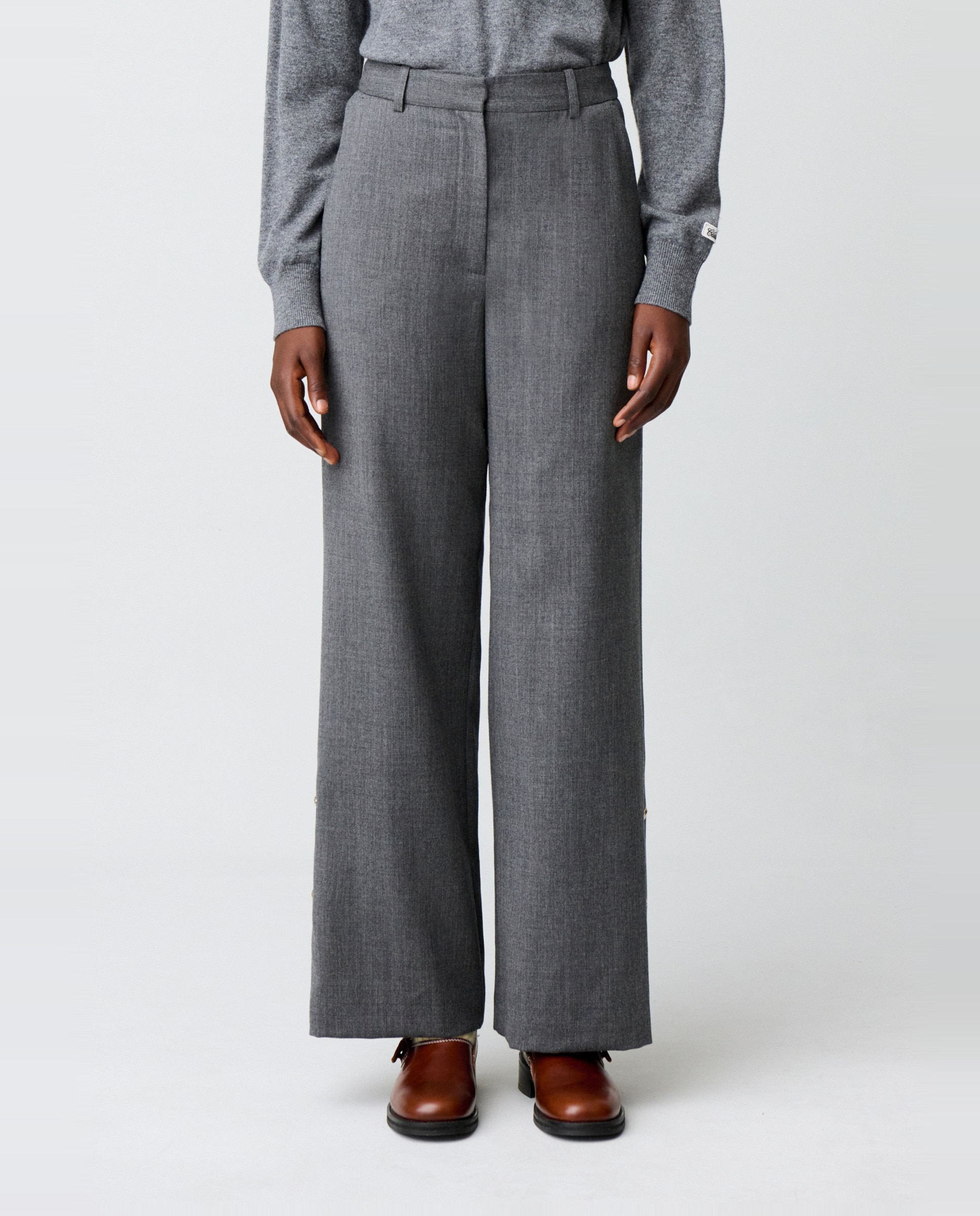 Pantalones anchos de campana de mujer 100% lana virgen - Claudie Pierlot - Gris Gris-2