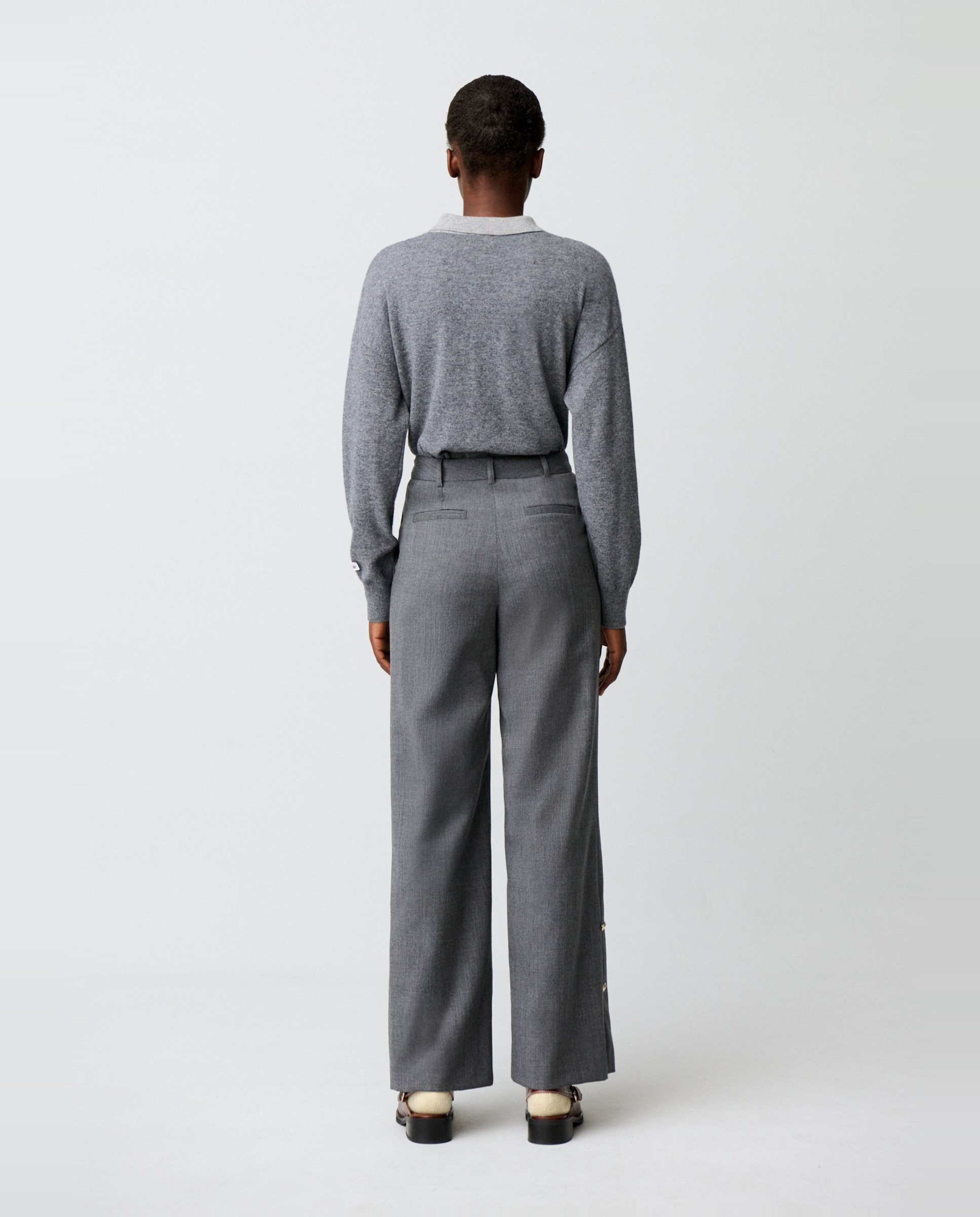 Pantalones anchos de campana de mujer 100% lana virgen - Claudie Pierlot - Gris Gris-3